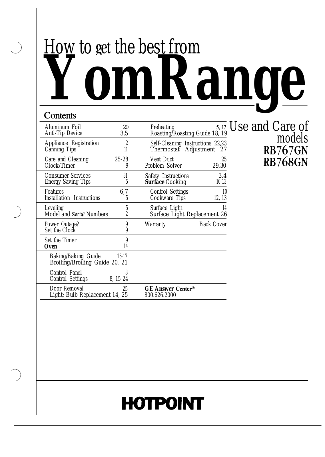 GE RB768GN, RB767GN Use and Care Manual