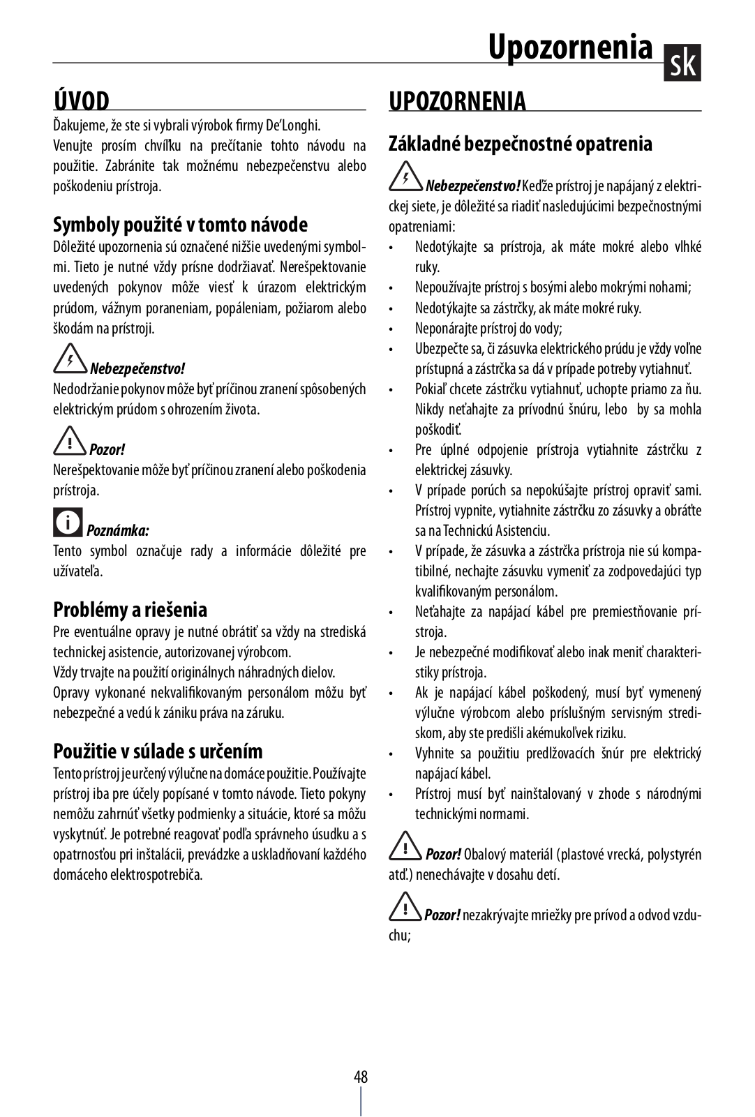 Delonghi AC100 Instruction manuals