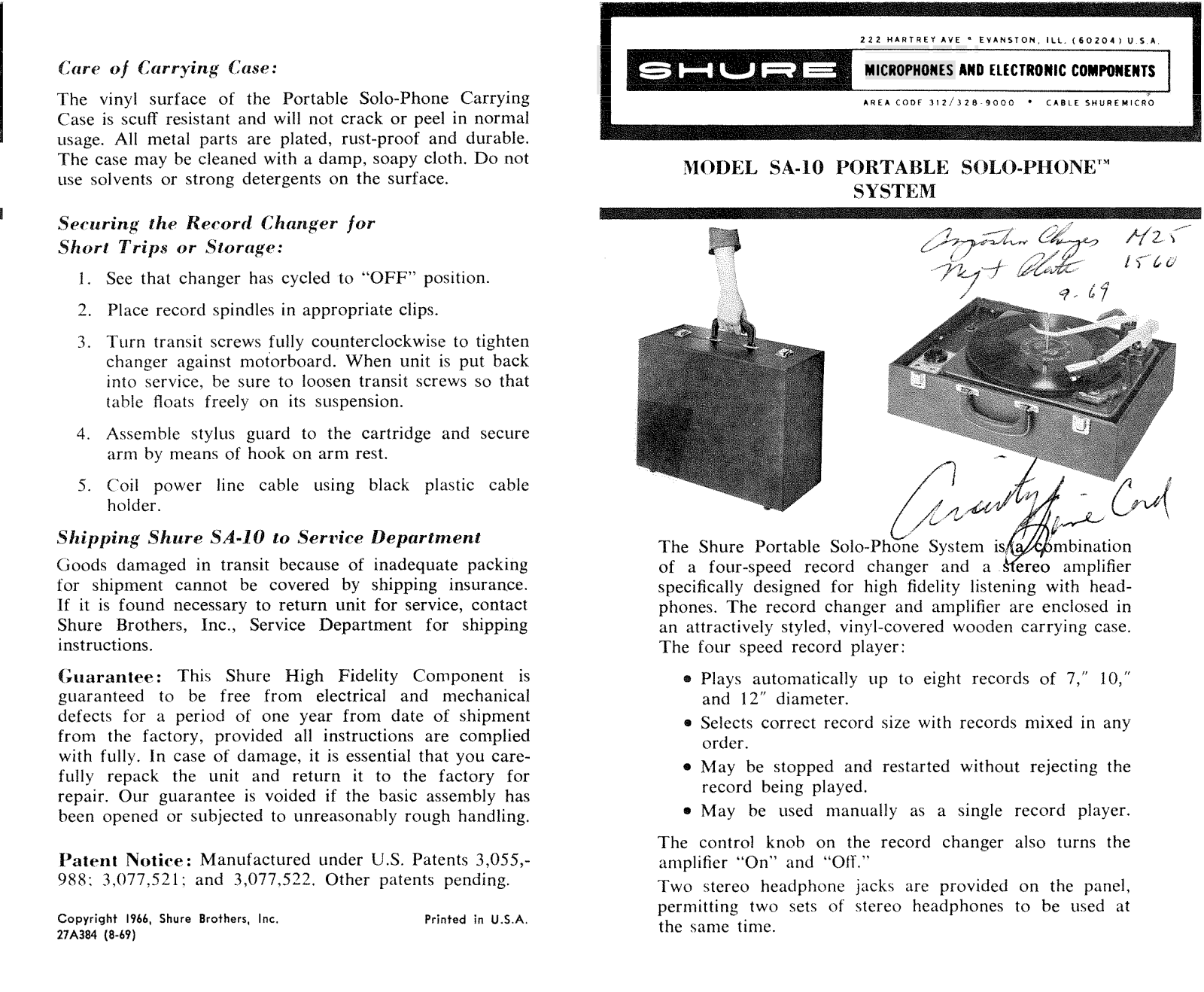 Shure SA-10 User Guide - ManualMachine.com