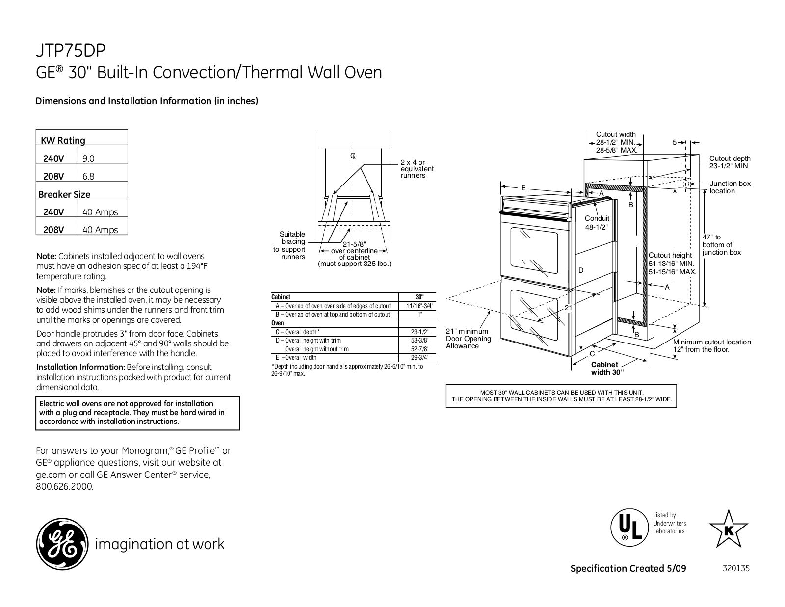 General Electric JTP75DPBB User Manual