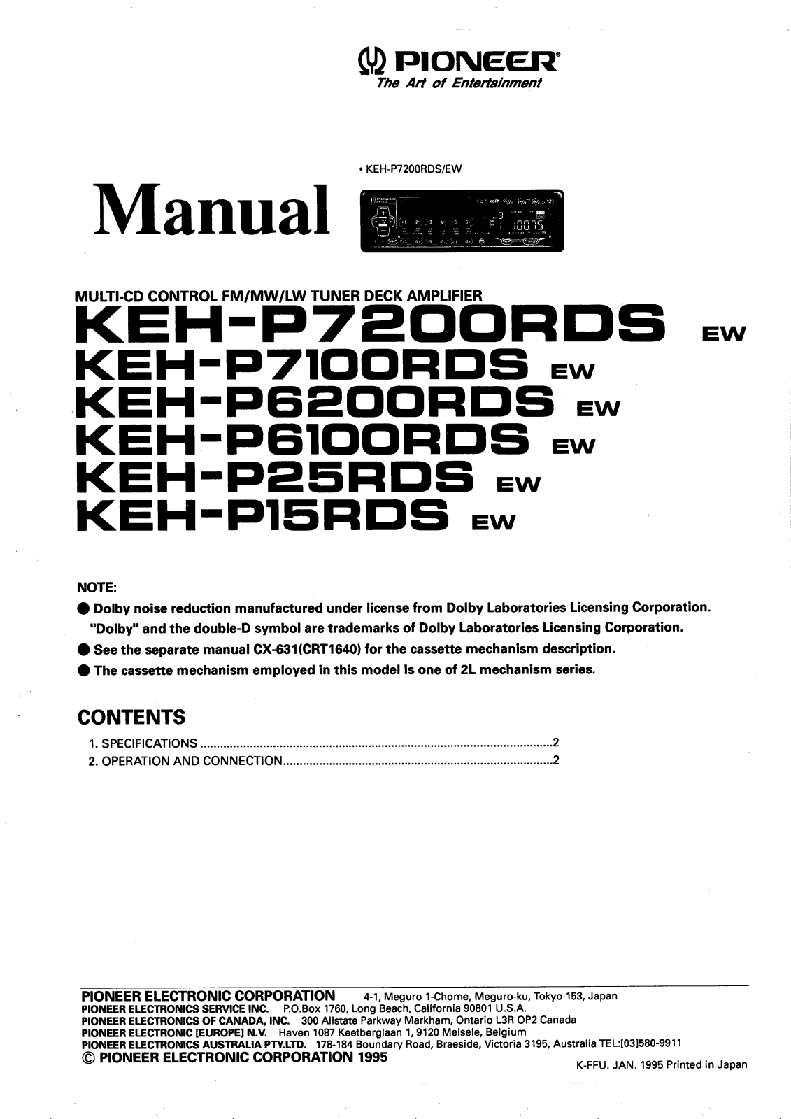 Pioneer KEH-P7100RDS, KEH-P15RDS, KEH-P7200RDS, KEH-P25RDS, KEH-P6200RDS Manual