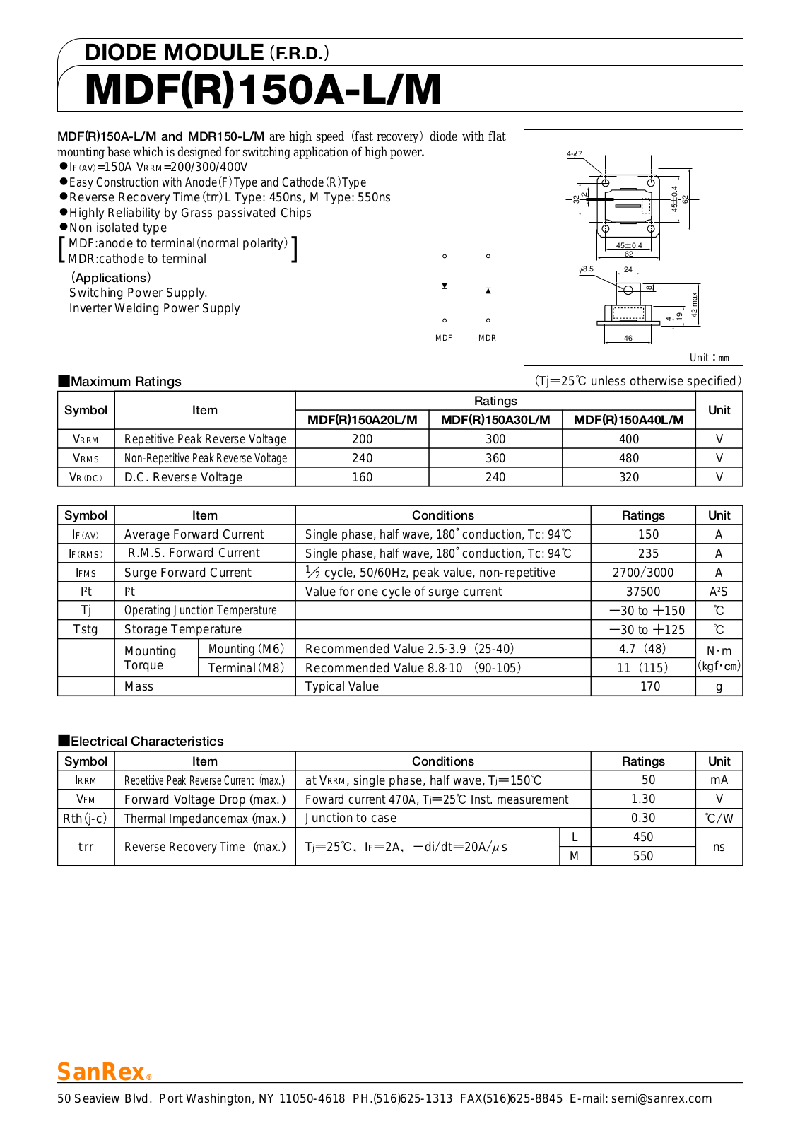 Sanrex-Sansha Electric Manufacturing MDF150A-L, MDF150A-M Data Sheet