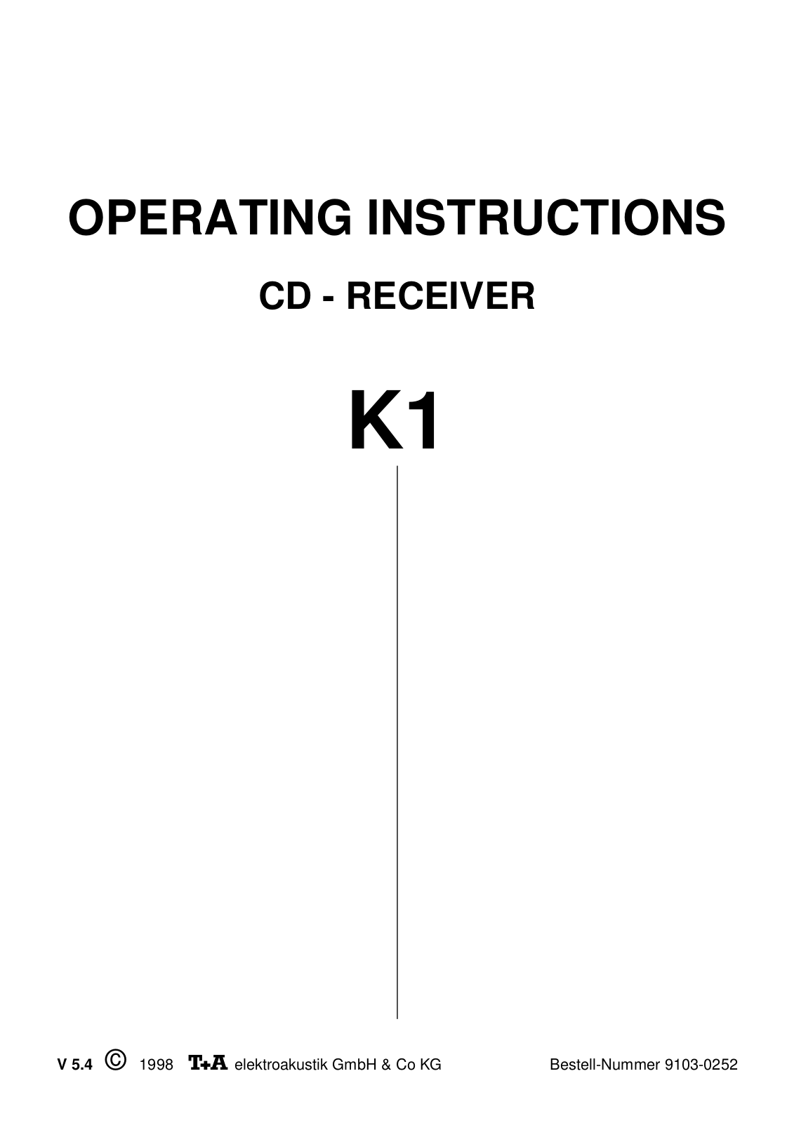 T and A Elektroakustik K-1 Owners manual