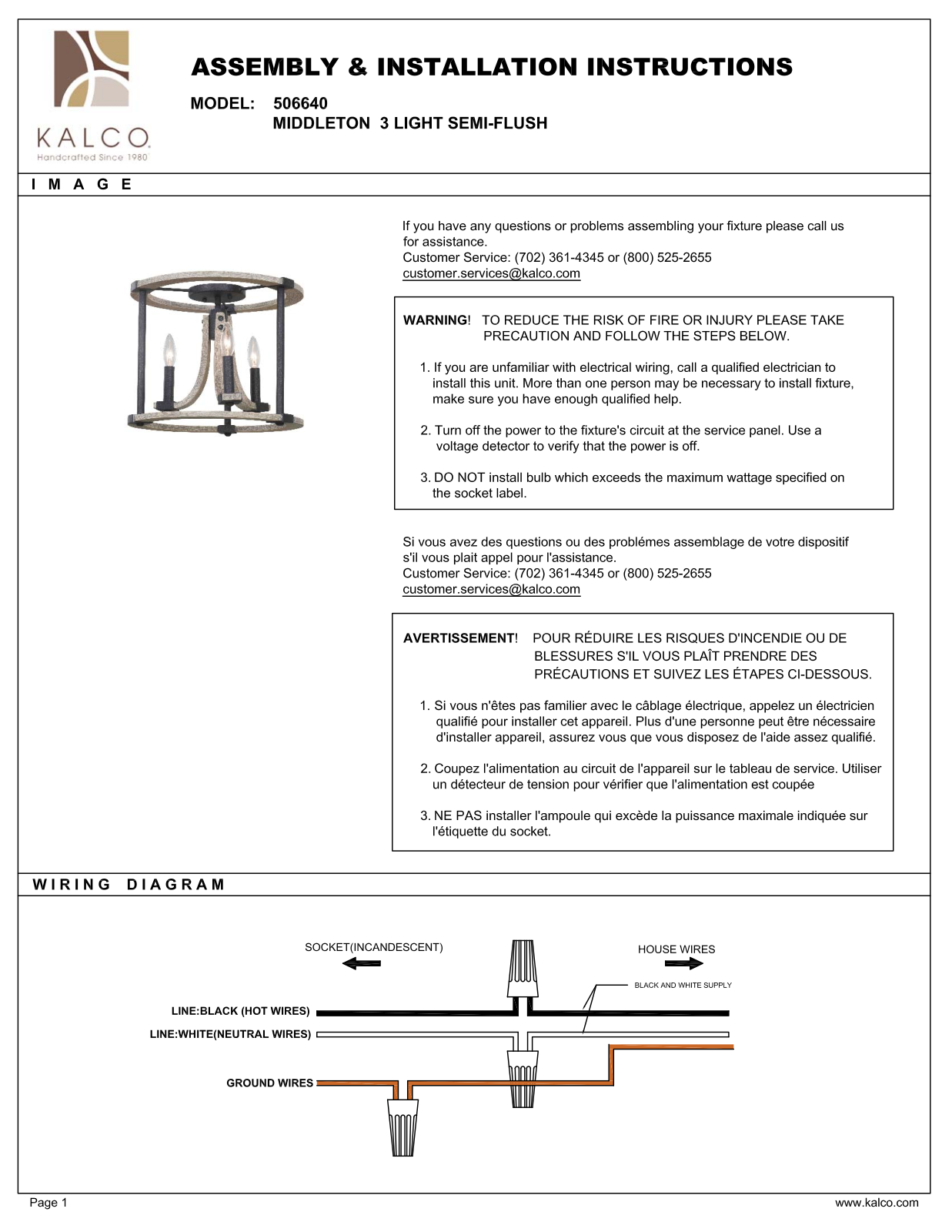 Kalco 506640NI Assembly Guide