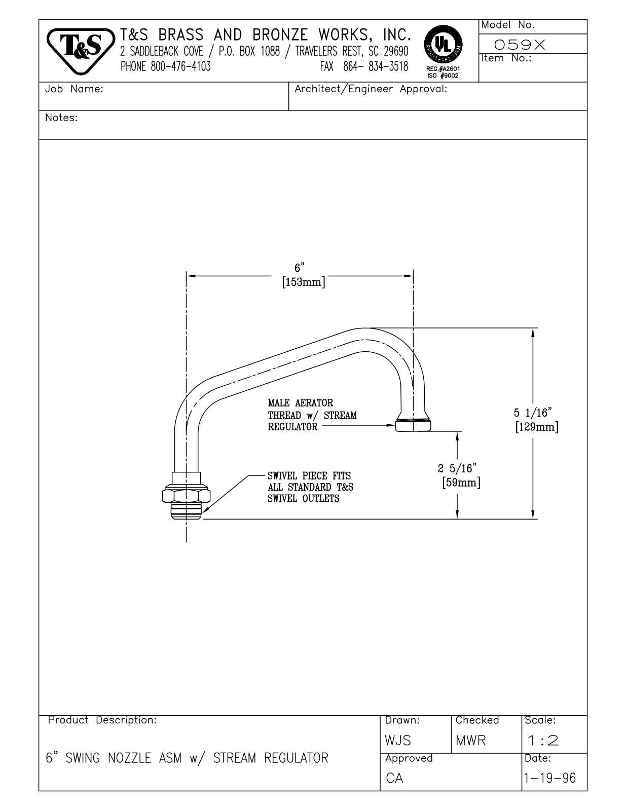 T & S Brass & Bronze Works 059X General Manual