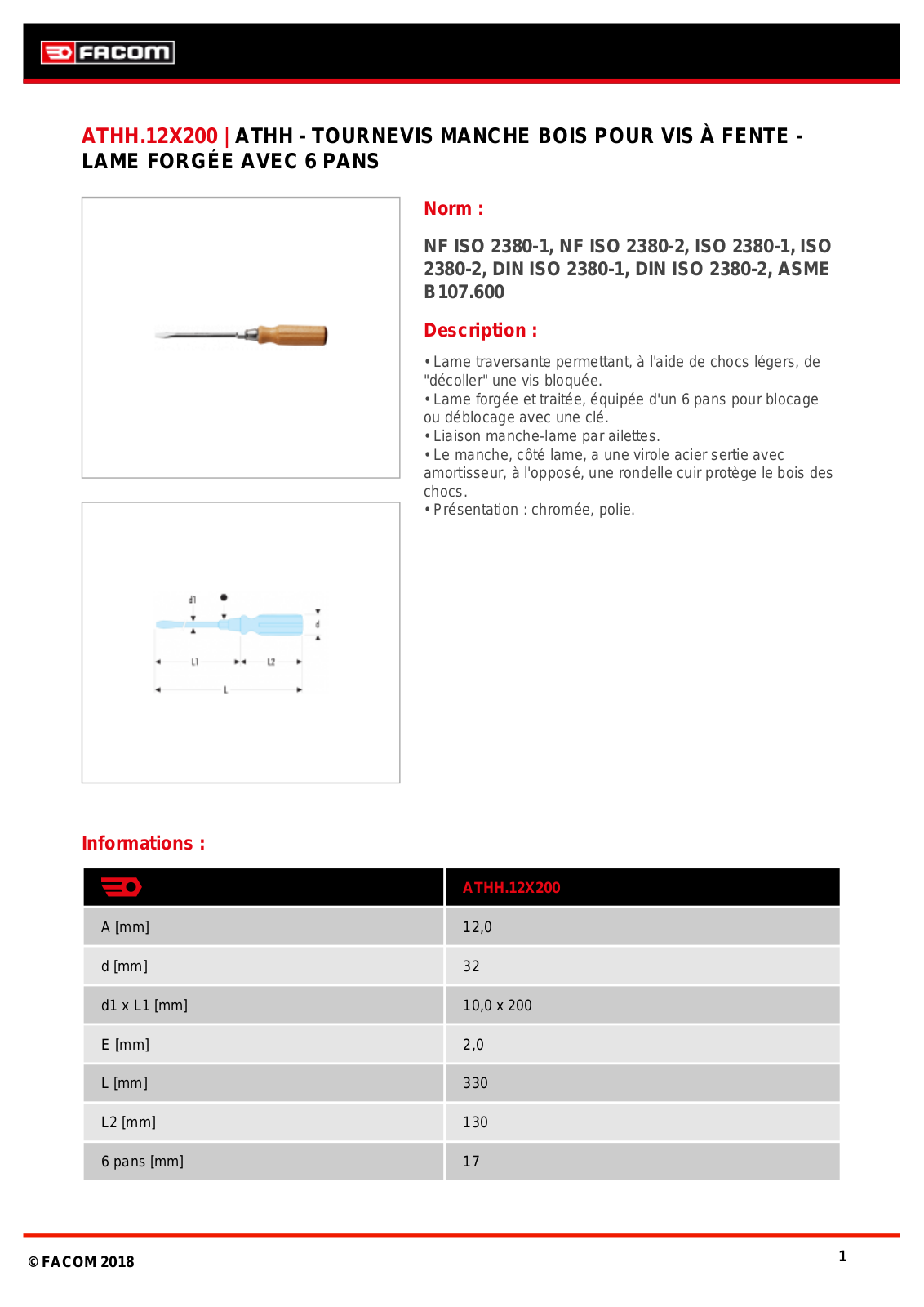 Facom ATHH.12X200 Specification - ManualMachine.com