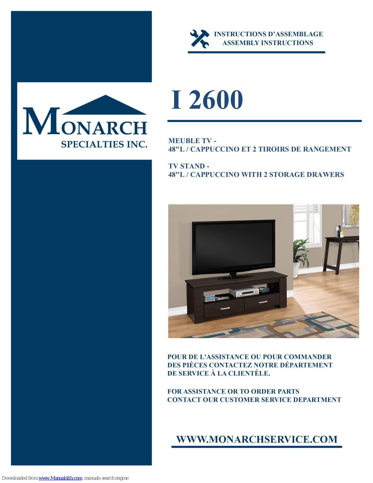 Monarch Specialties I 2600 Assembly Instructions Manual