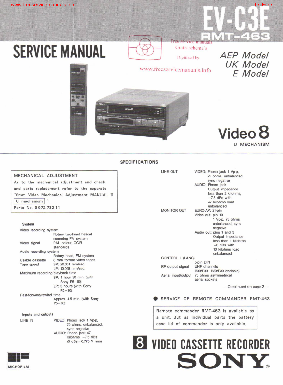 Sony EV-C3E Service manual