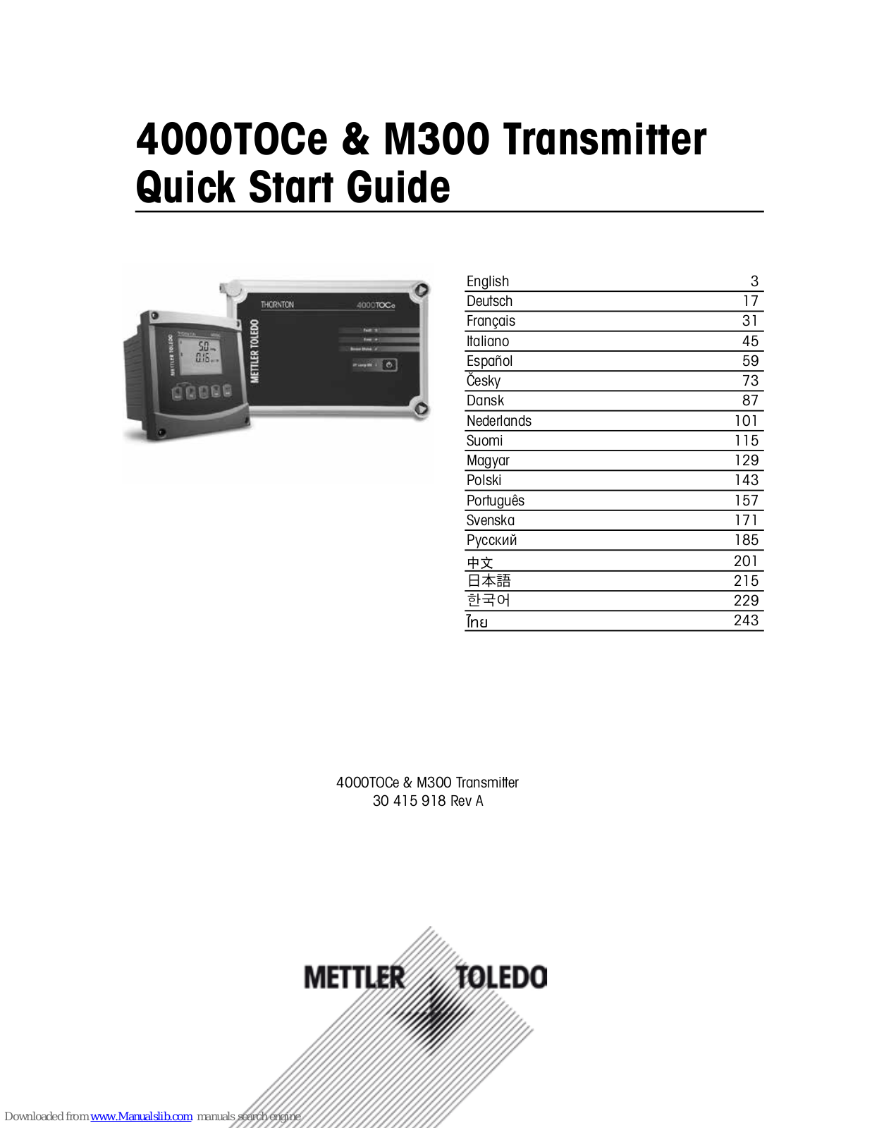 Mettler Toledo 4000TOCe, M300 Quick Start Manual