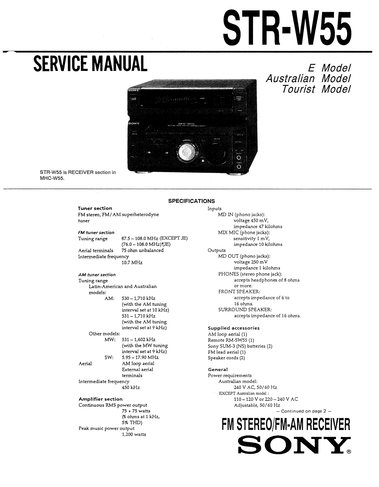 Sony STRW-55 Service manual