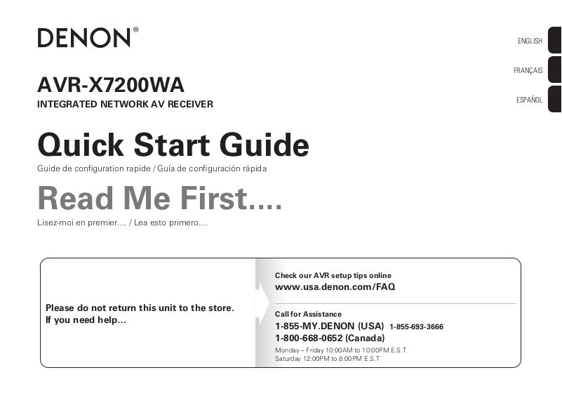 Denon AVR-X7200WA Quick Start Guide