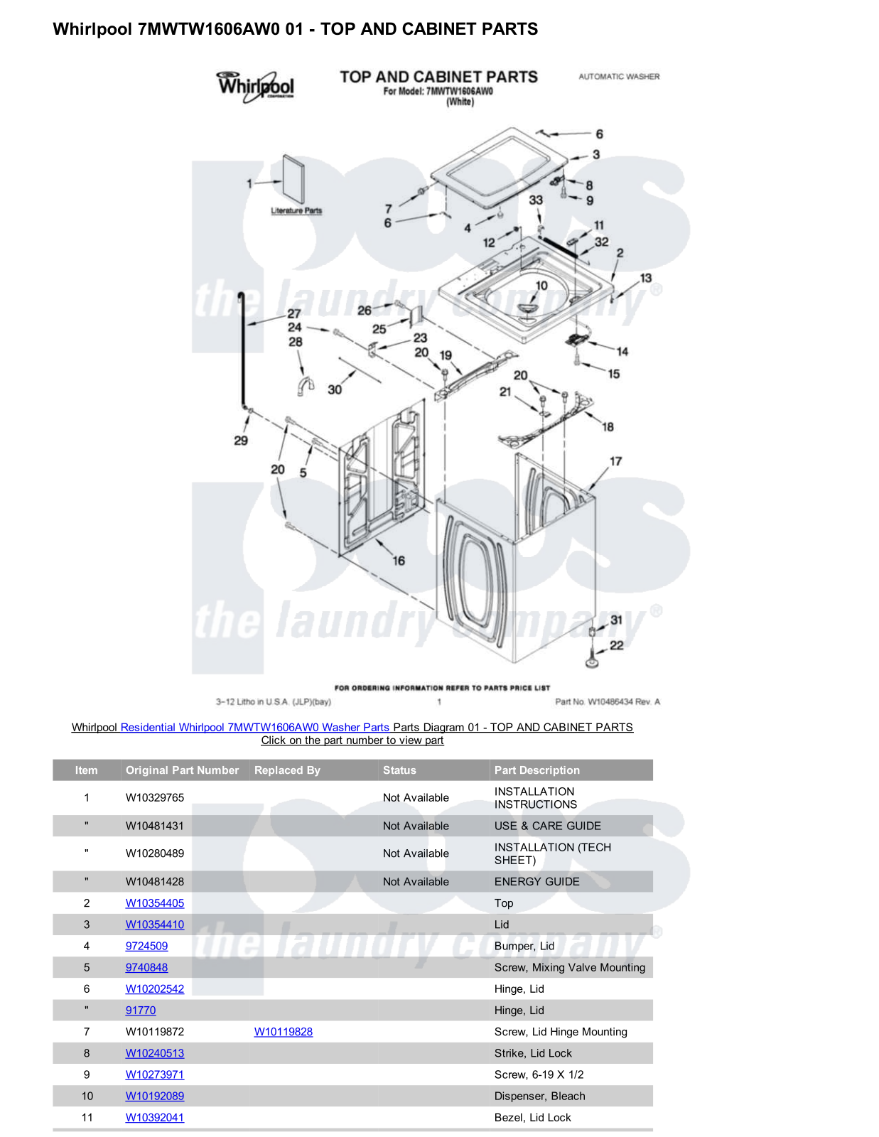 Whirlpool 7MWTW1606AW0 Parts Diagram