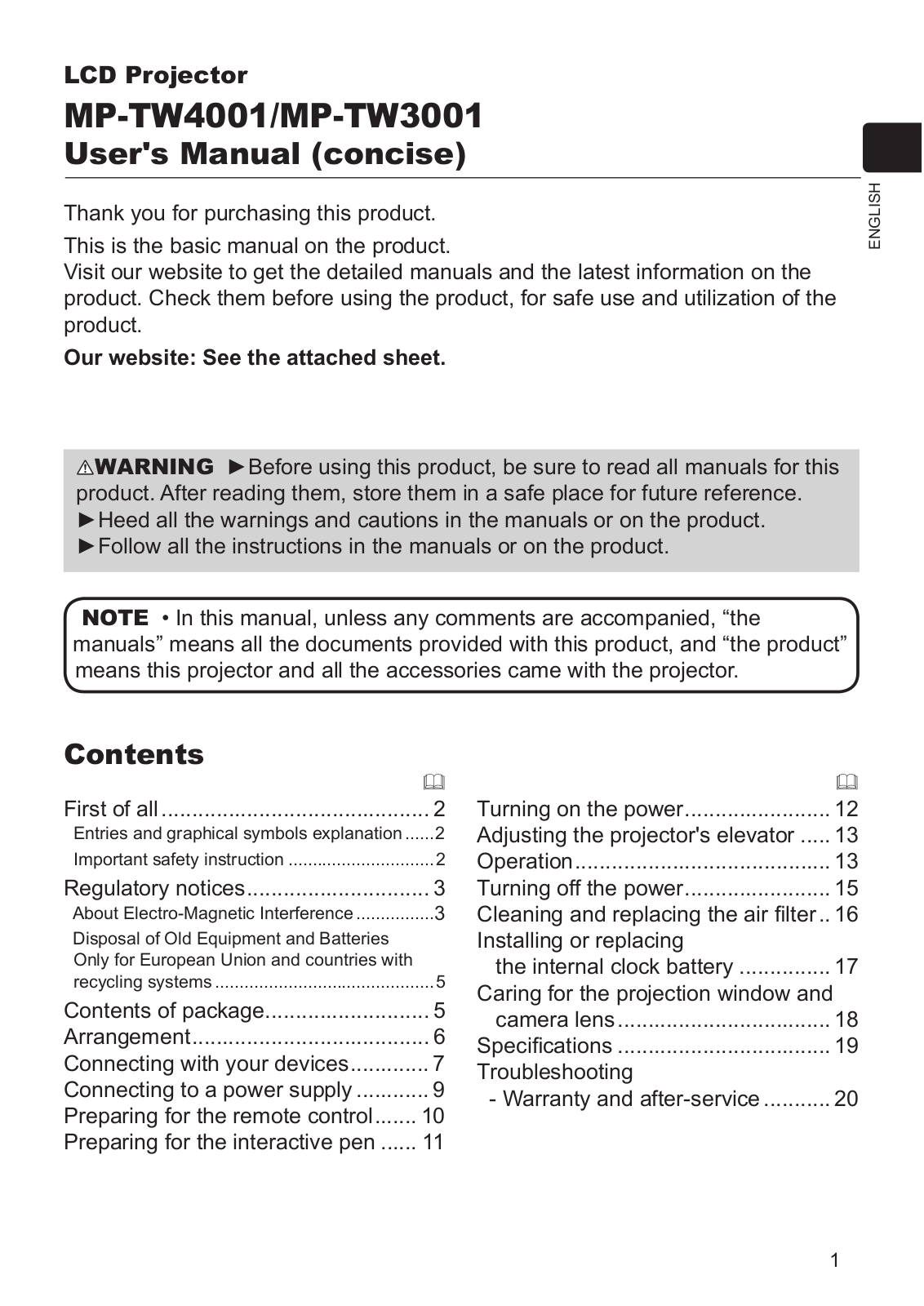 Maxell MP-TW4001, MP-TW3001 User Manual