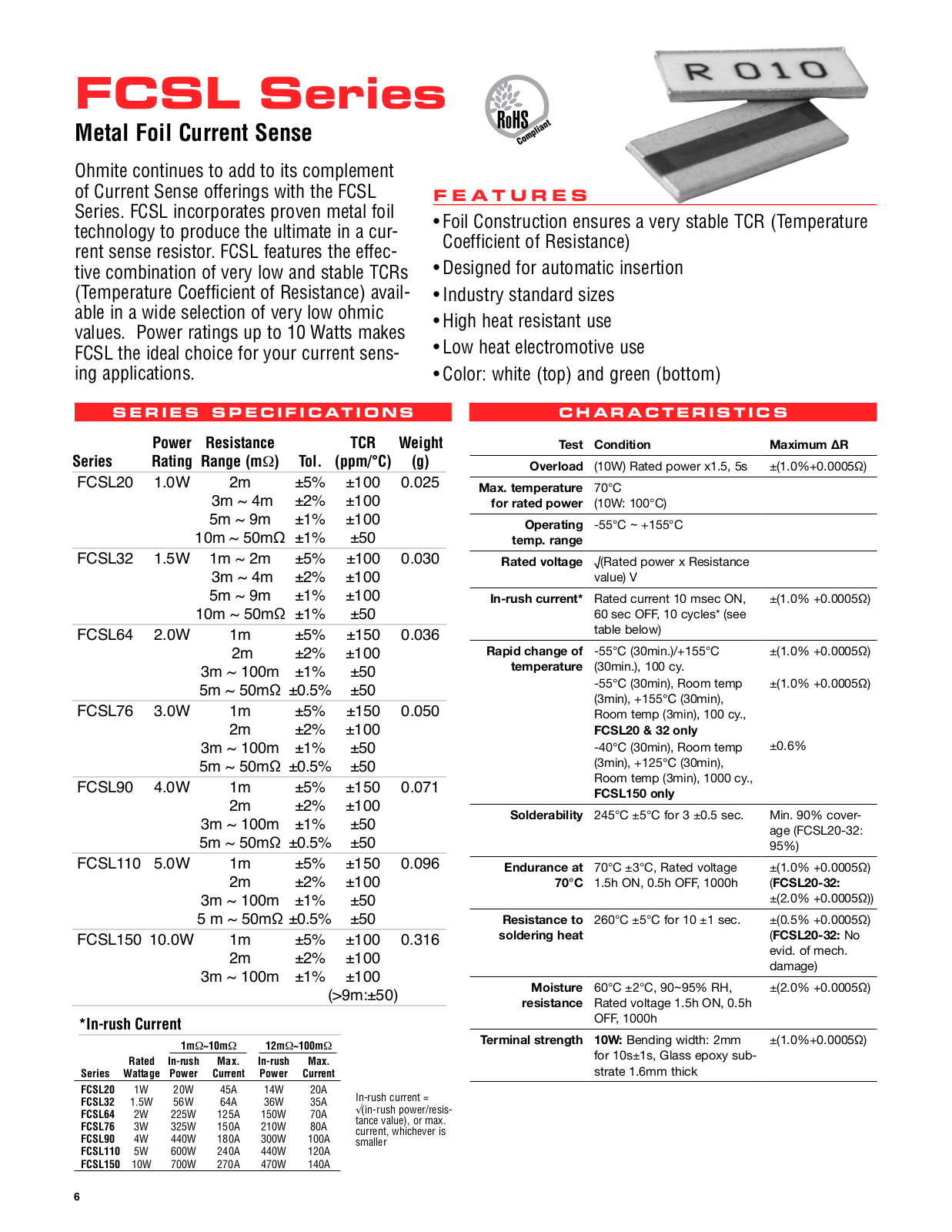 Ohmite FCSL Series Data Sheet