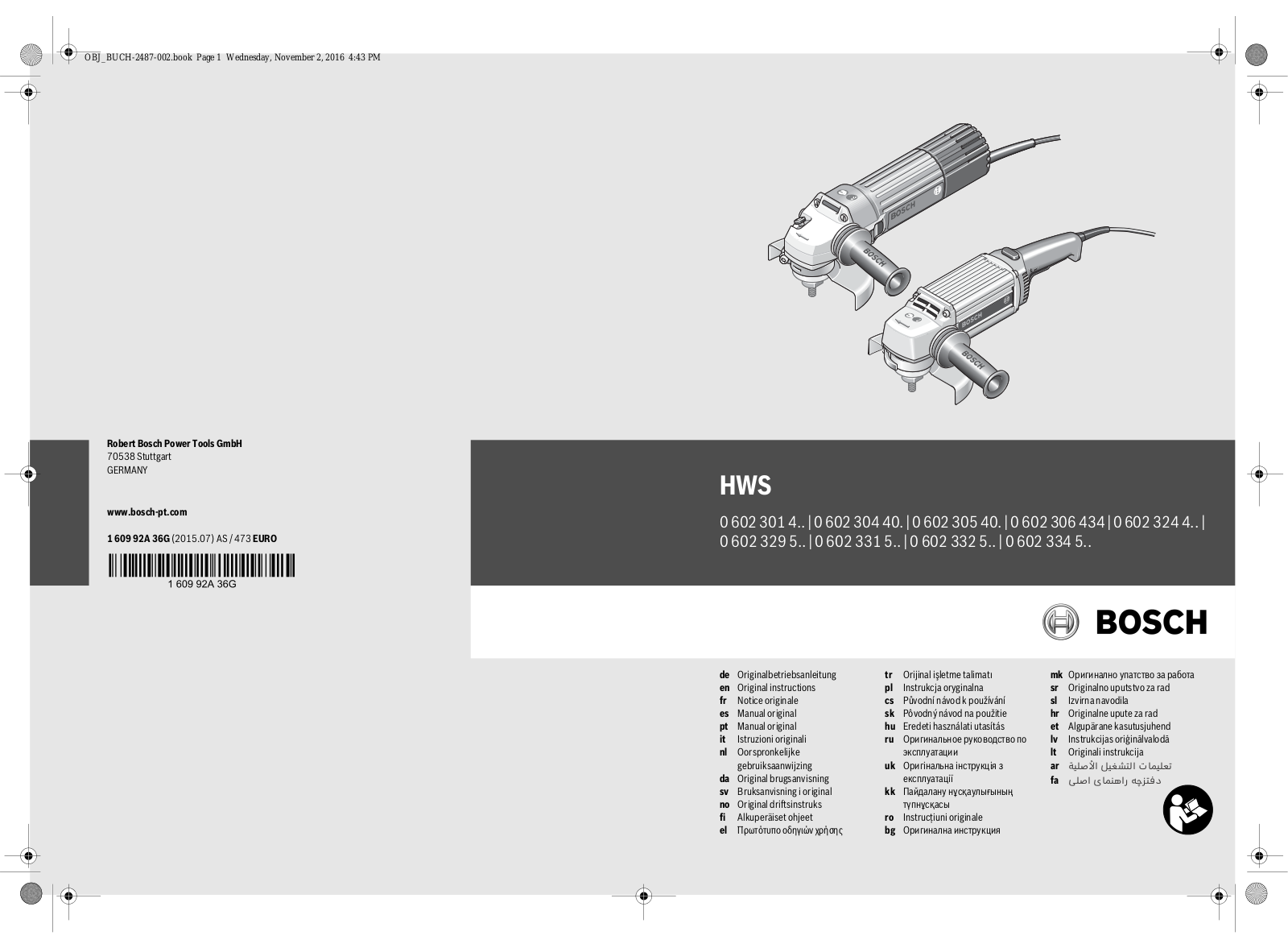 Bosch HWS 5265/125, HWS 65/125, HWS 77/175, HWS 77/180, HWS 85/180 User Manual