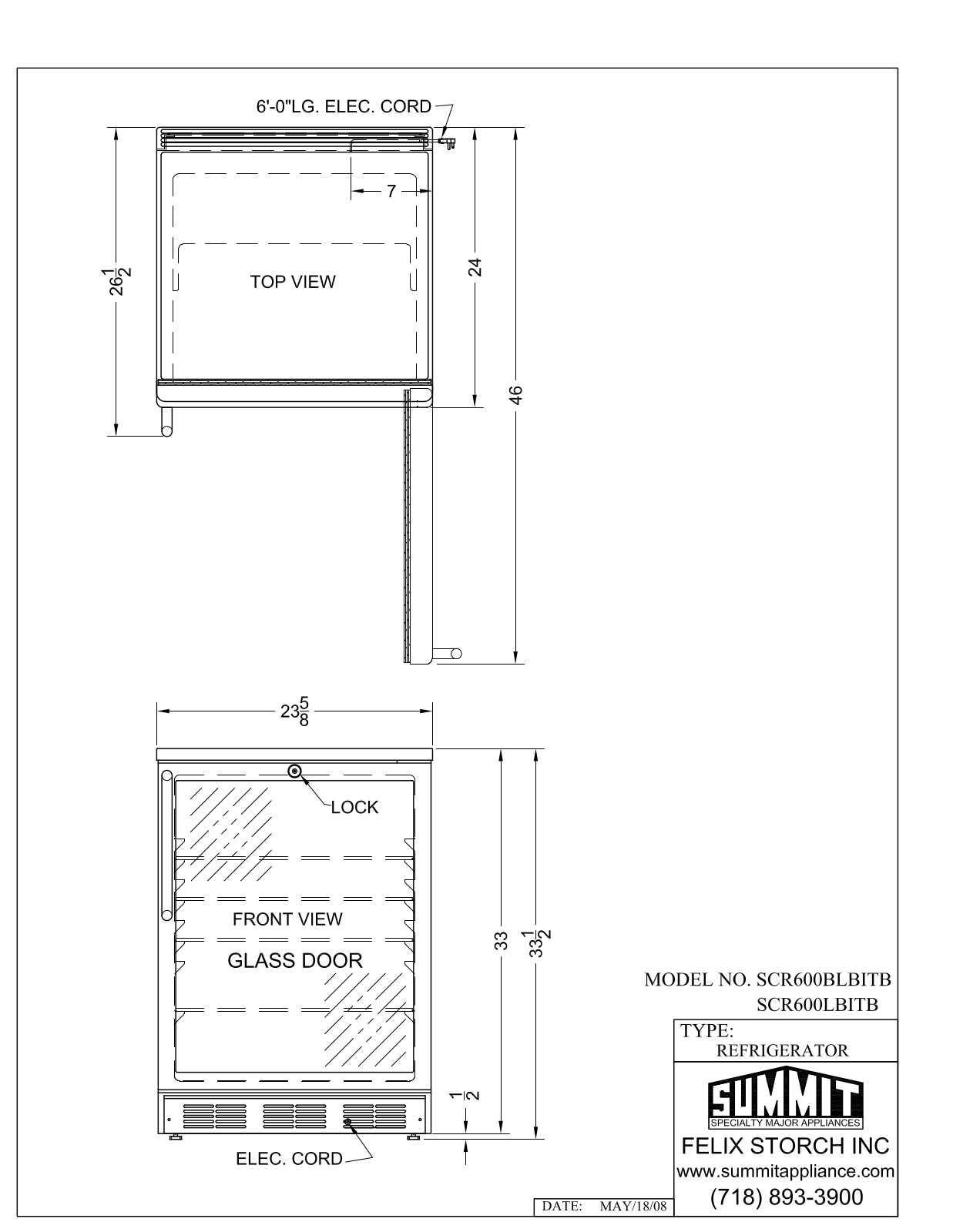 Summit SCR600BLBITB, SCR600LBITB Technical Drawings