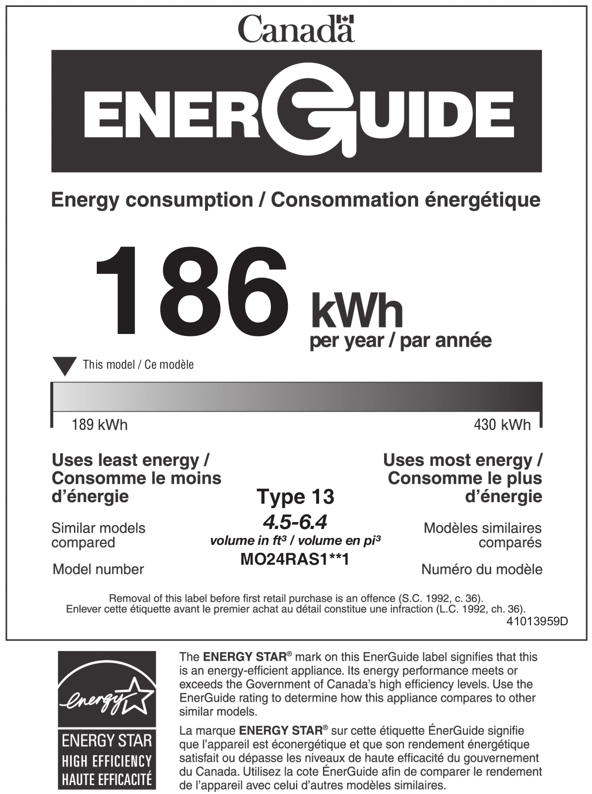 Marvel MO24RAS1LS Energy Guide