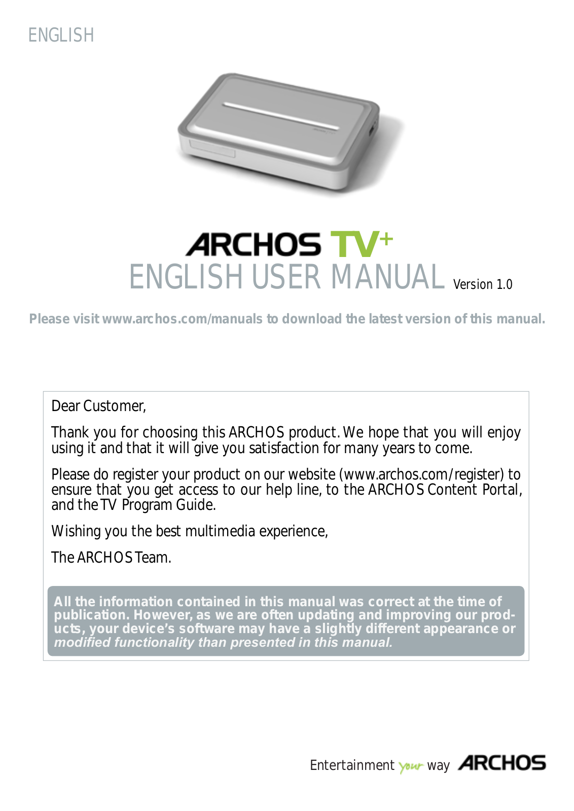 Archos TV Plus 500973 User Manual