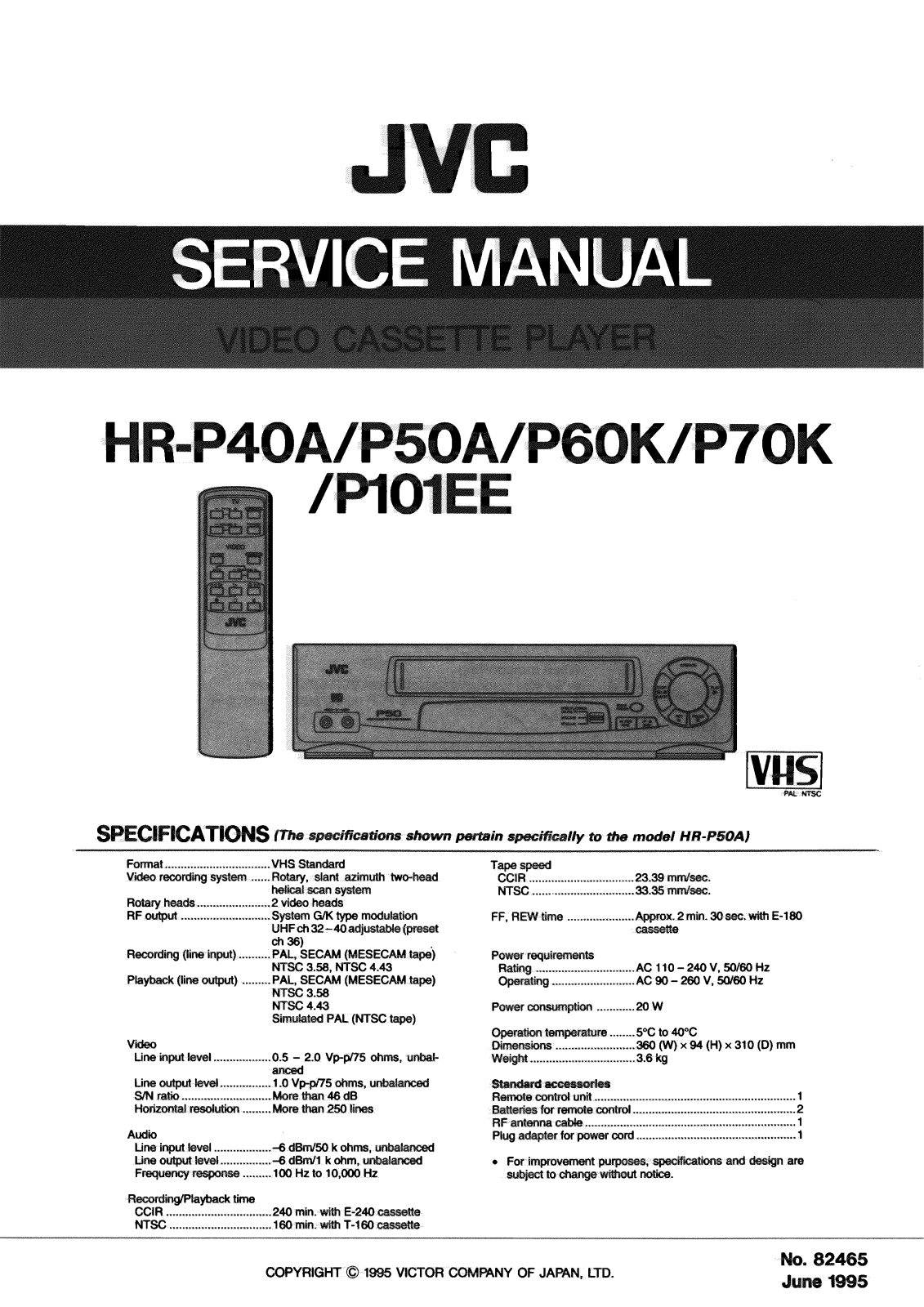 JVC HR-P101EE, HR-P40A, HR-P50A, HR-P60K, HR-P70K Service Manual