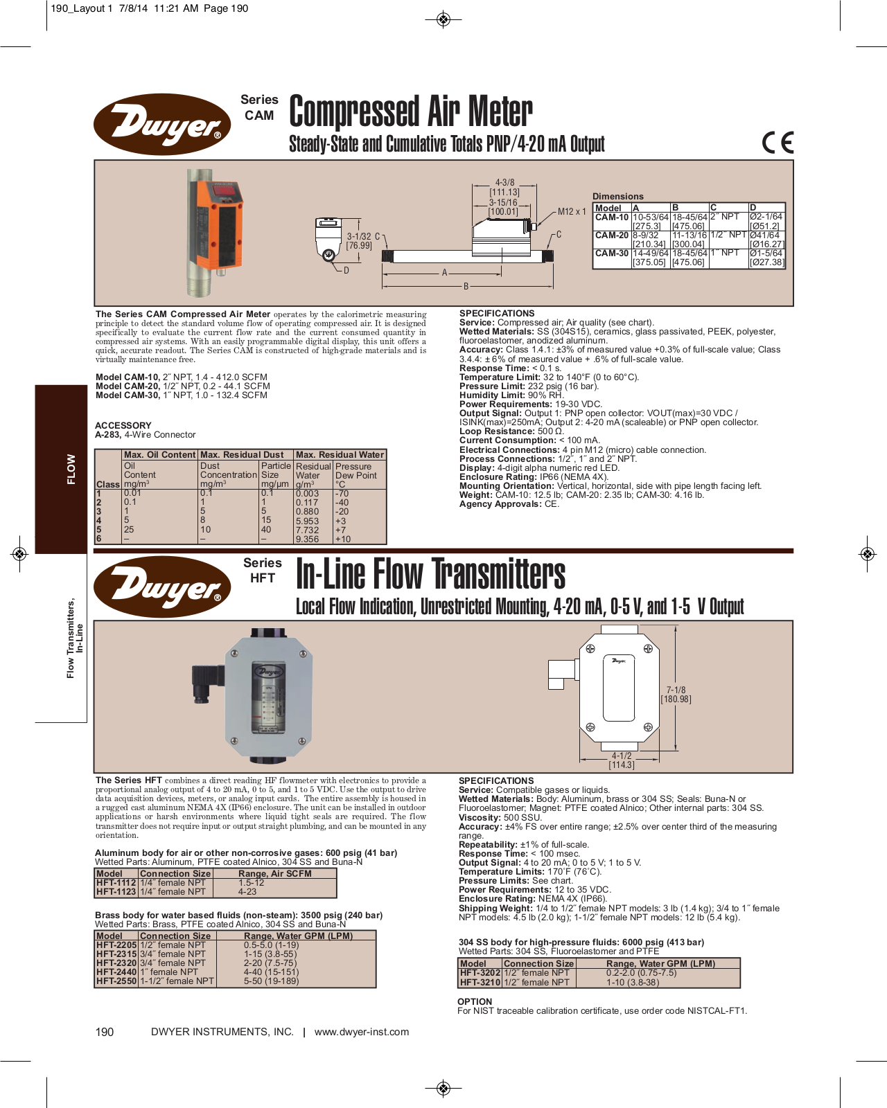 Dwyer Instruments SERIES CAM Catalog Page