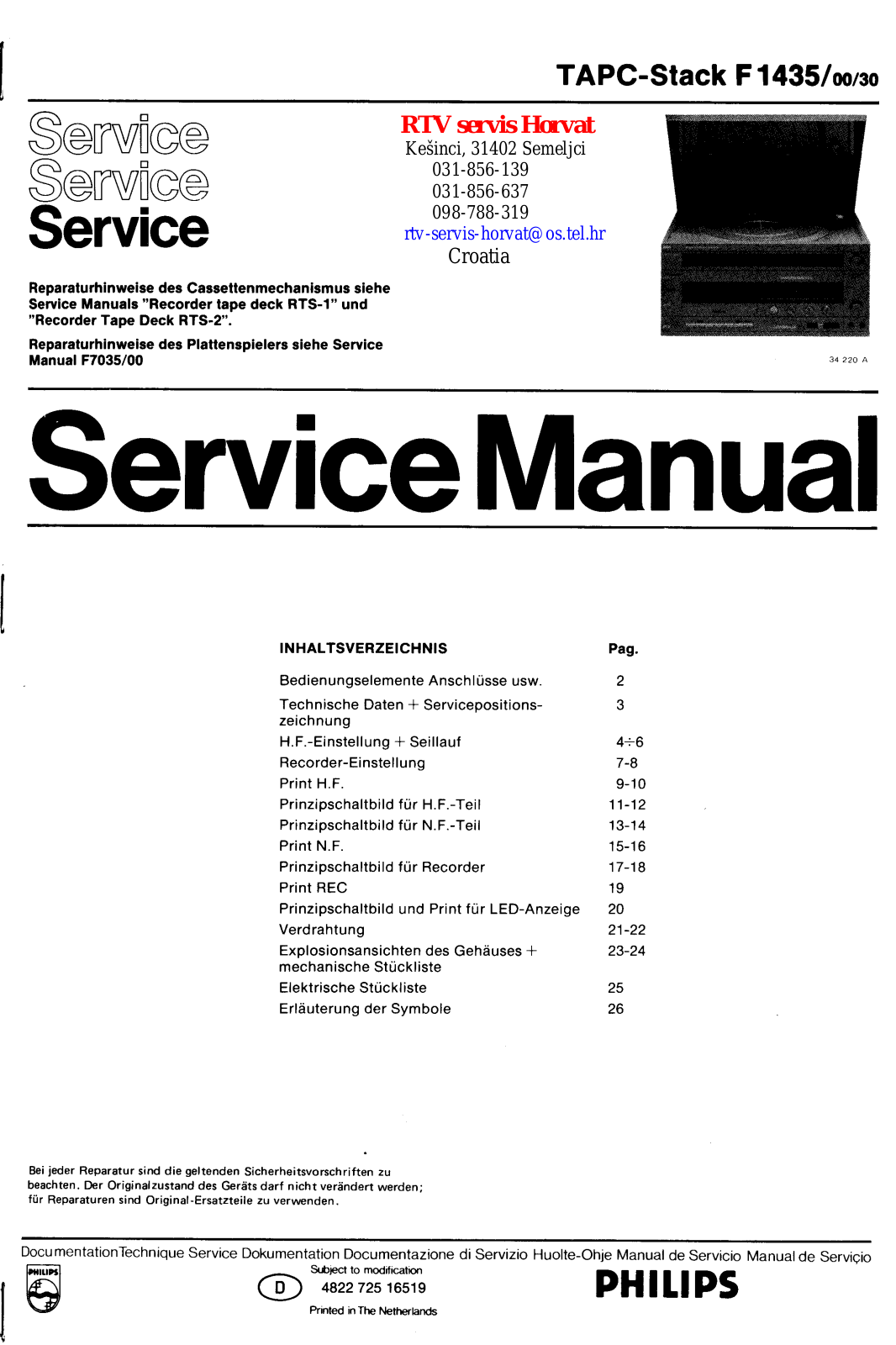 Philips F-1435 Service manual