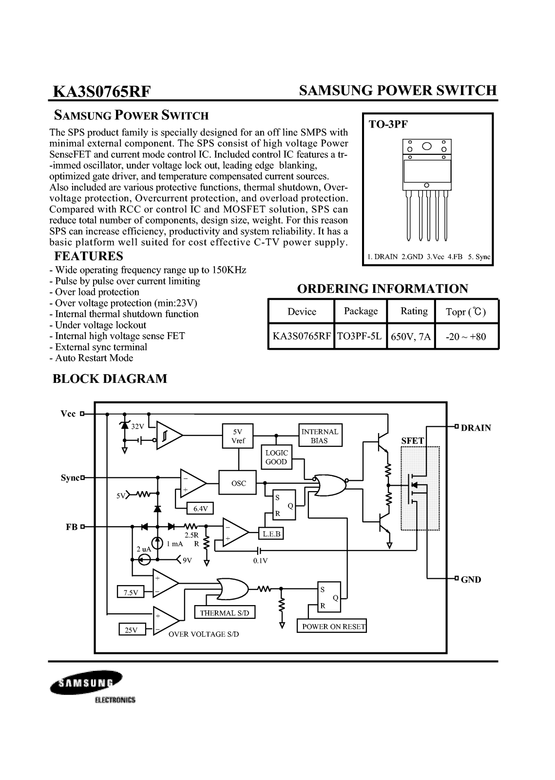 Samsung KA3S0765RF Datasheet