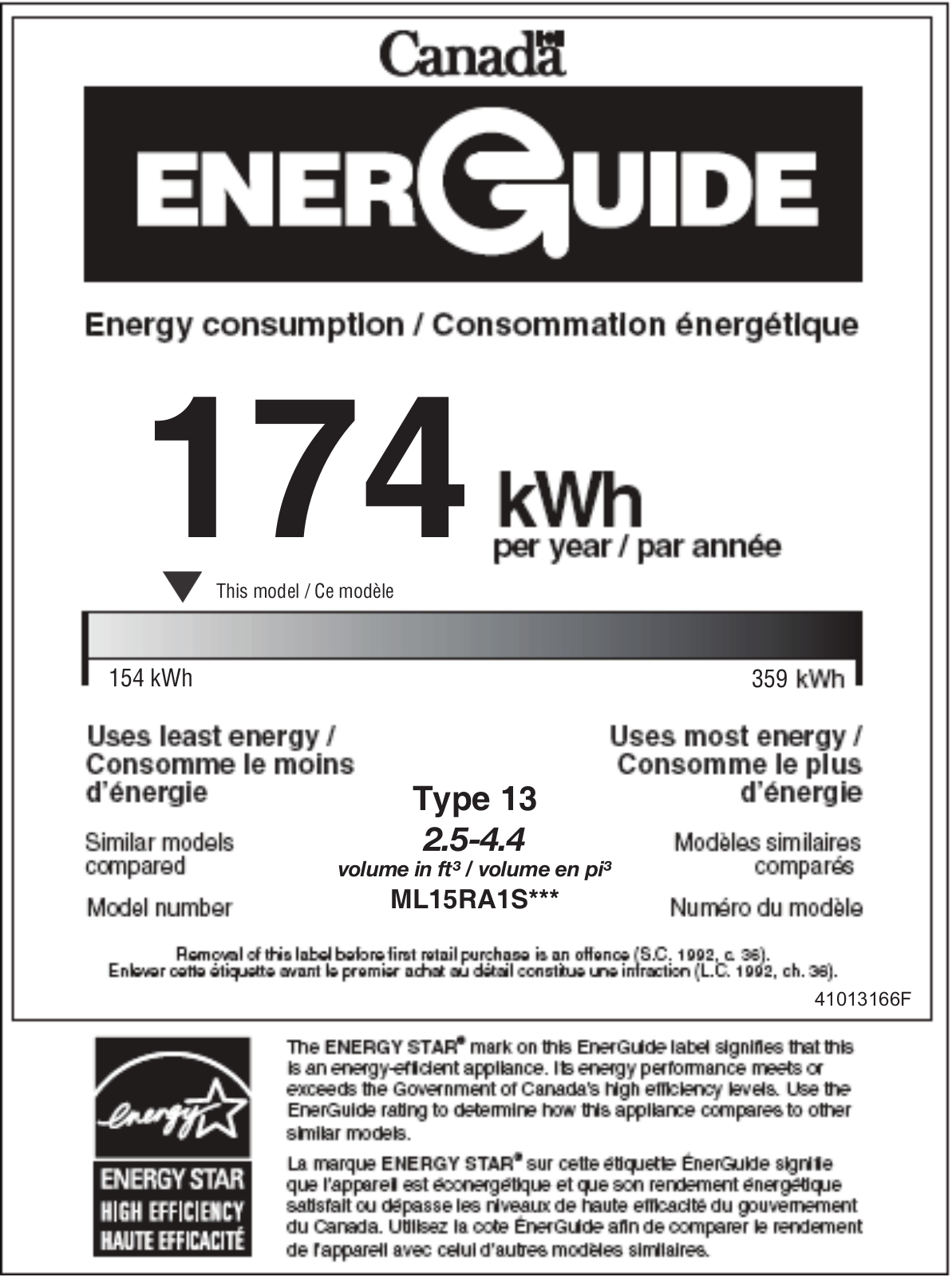 Marvel ML15RAS1LB Energy Guide