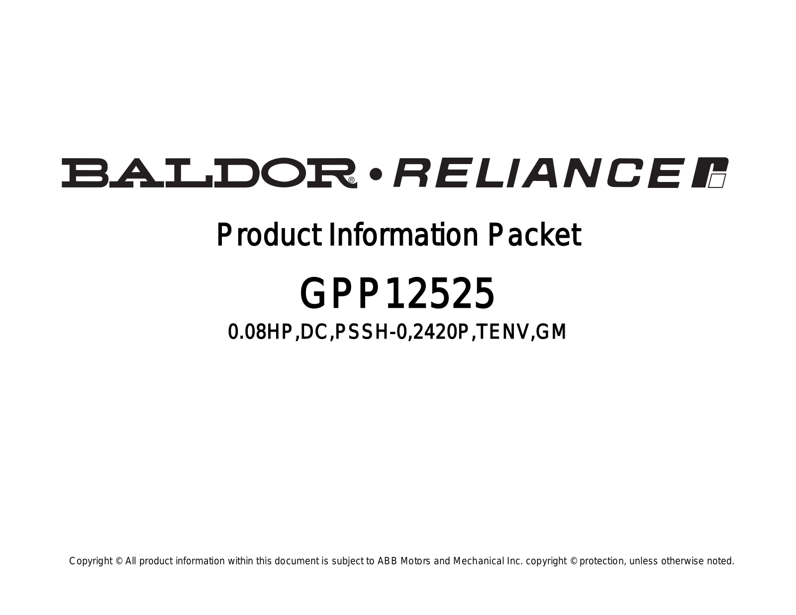 Baldor GPP12525 Product Information Sheet