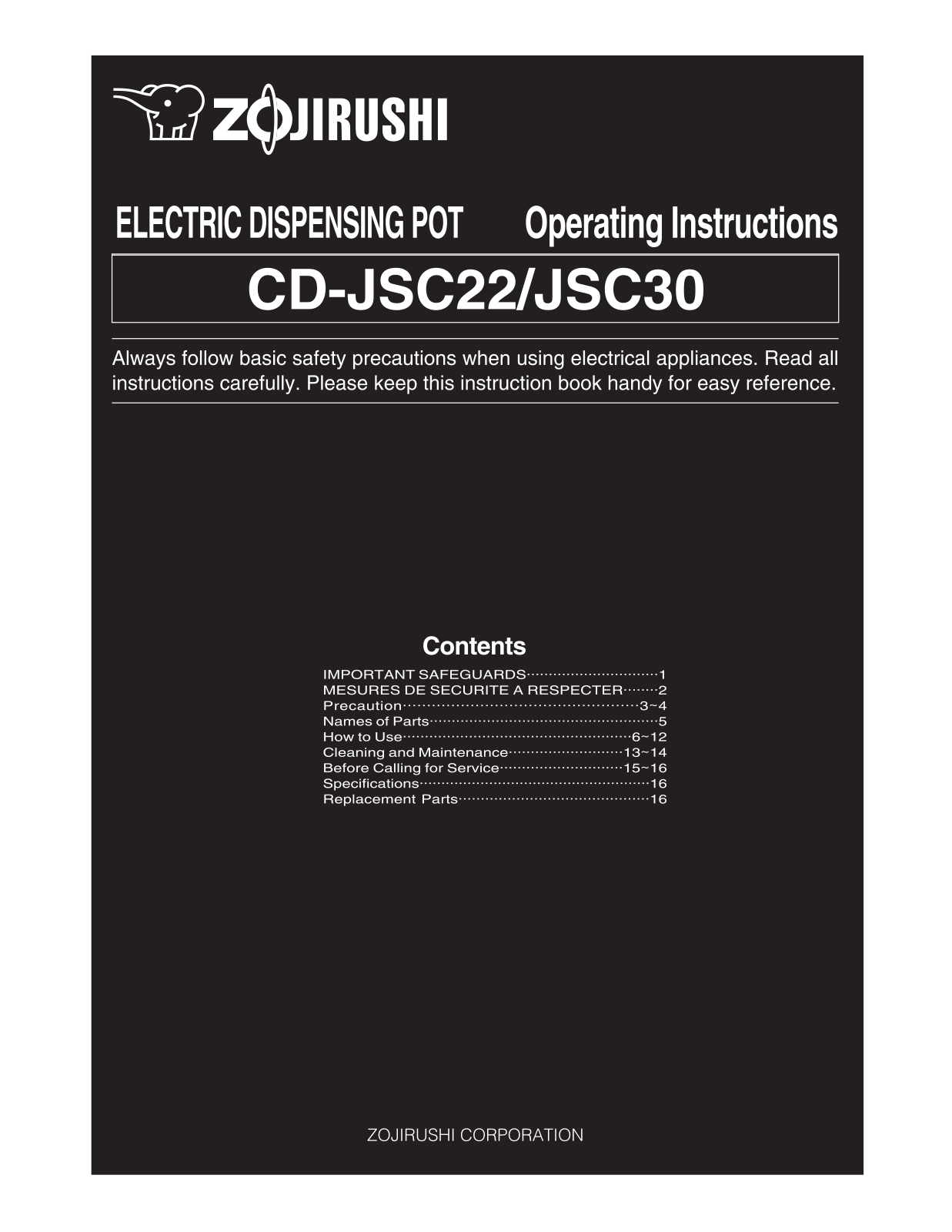 Zojirushi CD-JSC22-30 Owner's Manual