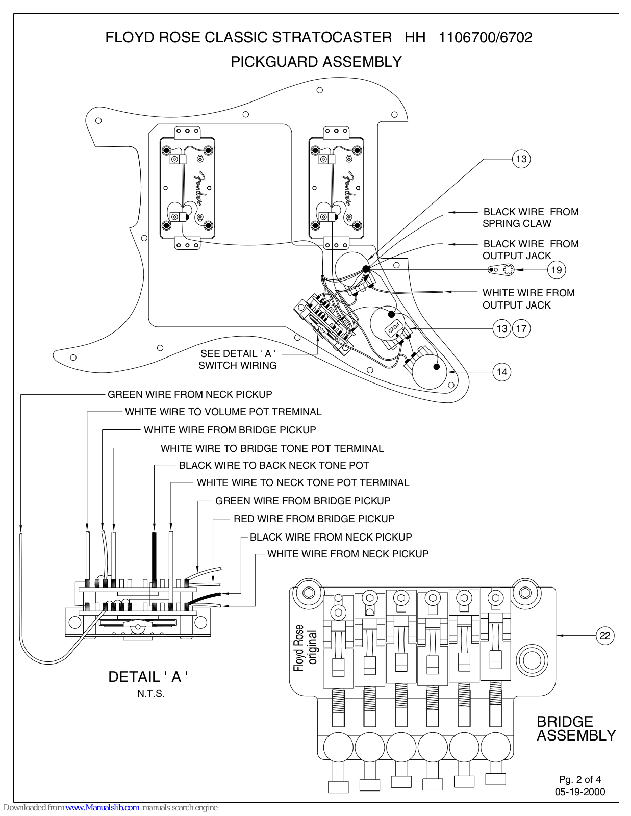 Fender Floyd Rose Classic, Stratocaster, Floyd Rose Classic Stratocaster HH, 1106700, 1106702 Wiring Diagram