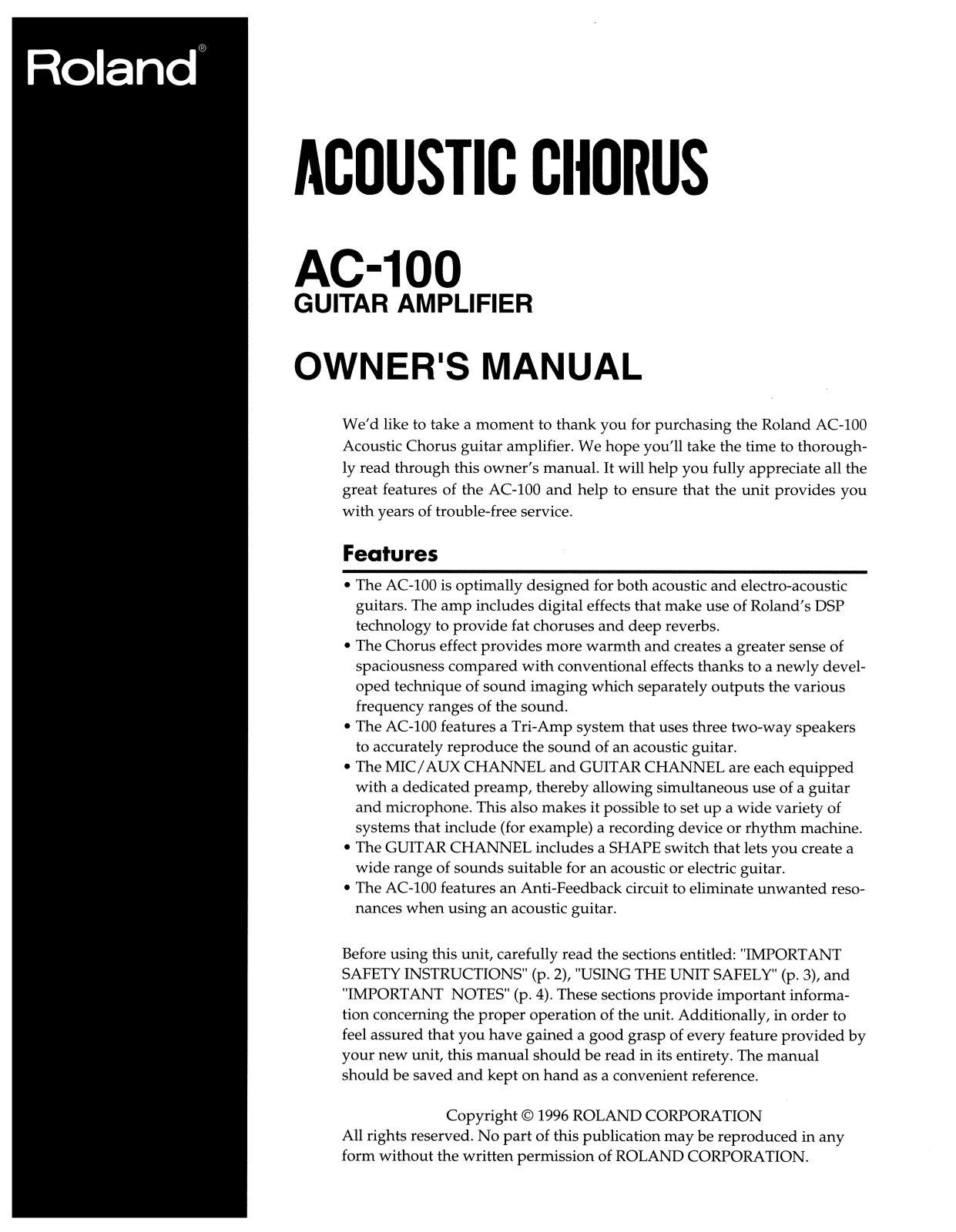 Roland AC 100 Service Manual