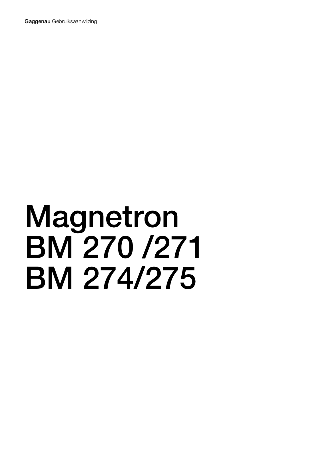 Gaggenau BM275110, BM274130, BM271110, BM275130, BM274110 User Manual