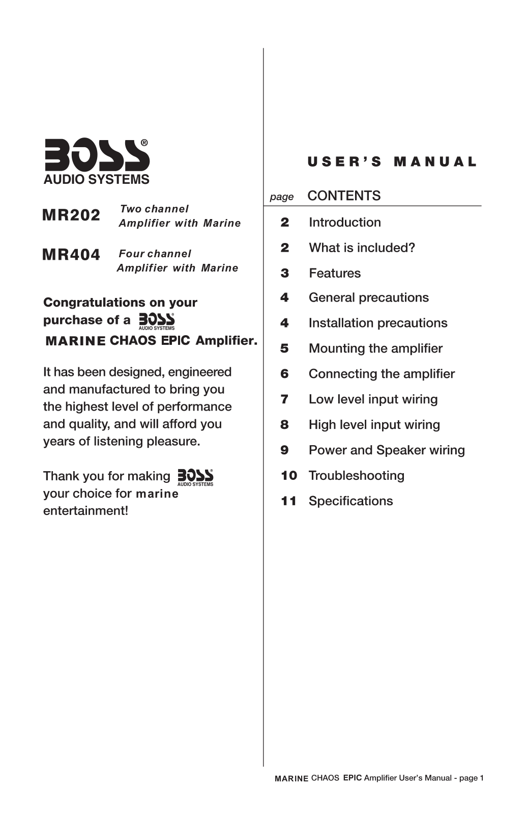 Boss Audio MR202, MR404 User Manual