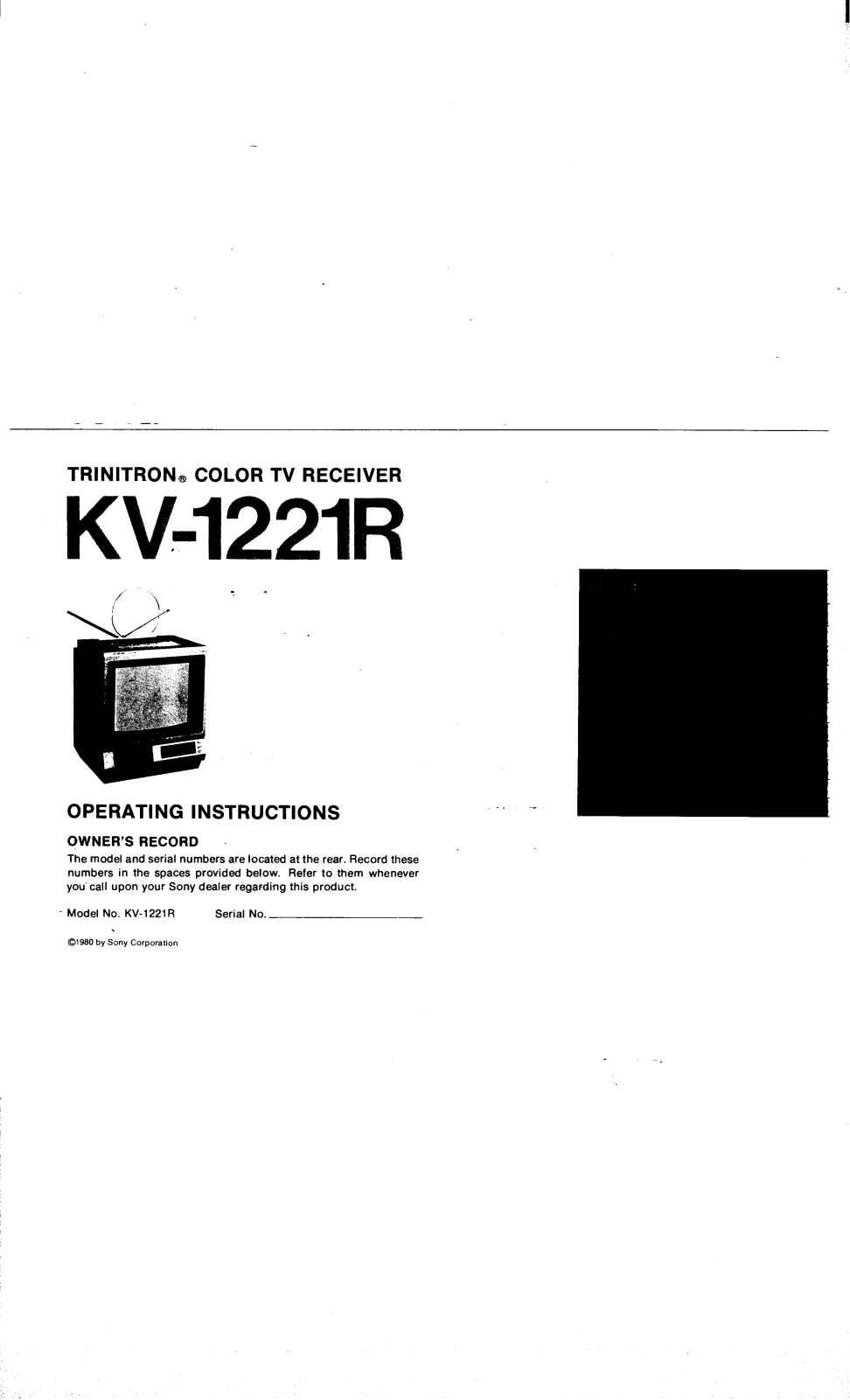 Sony KV-1221R Primary User Manual