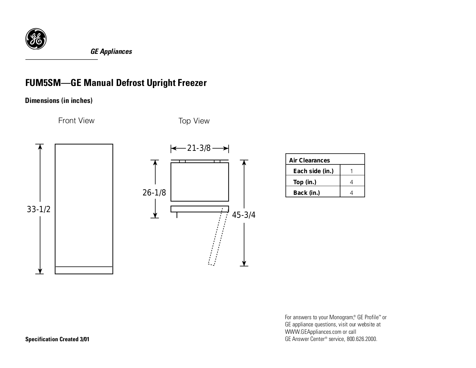 GE FUM5SM Specification