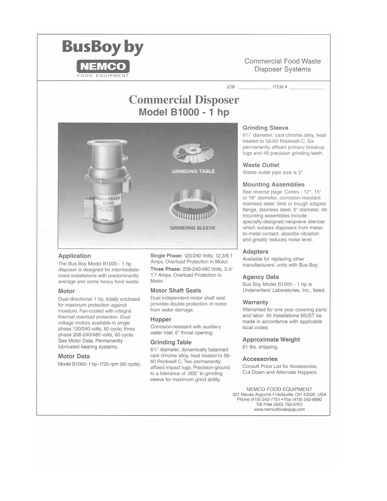 Nemco B1000, B1000-1hp User Manual