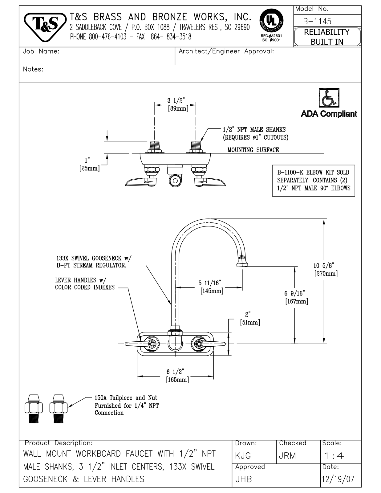 T & S Brass & Bronze Works B-1145 General Manual