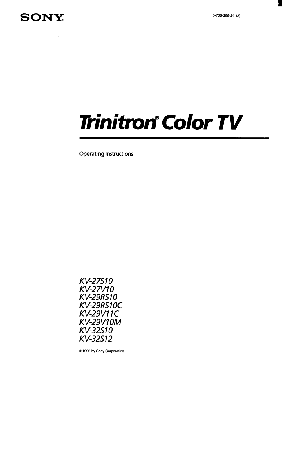 Sony kv-27v10, kv-29rs10, kv-29v11c, kv-29c10m, kv-32s12 Operating Manual