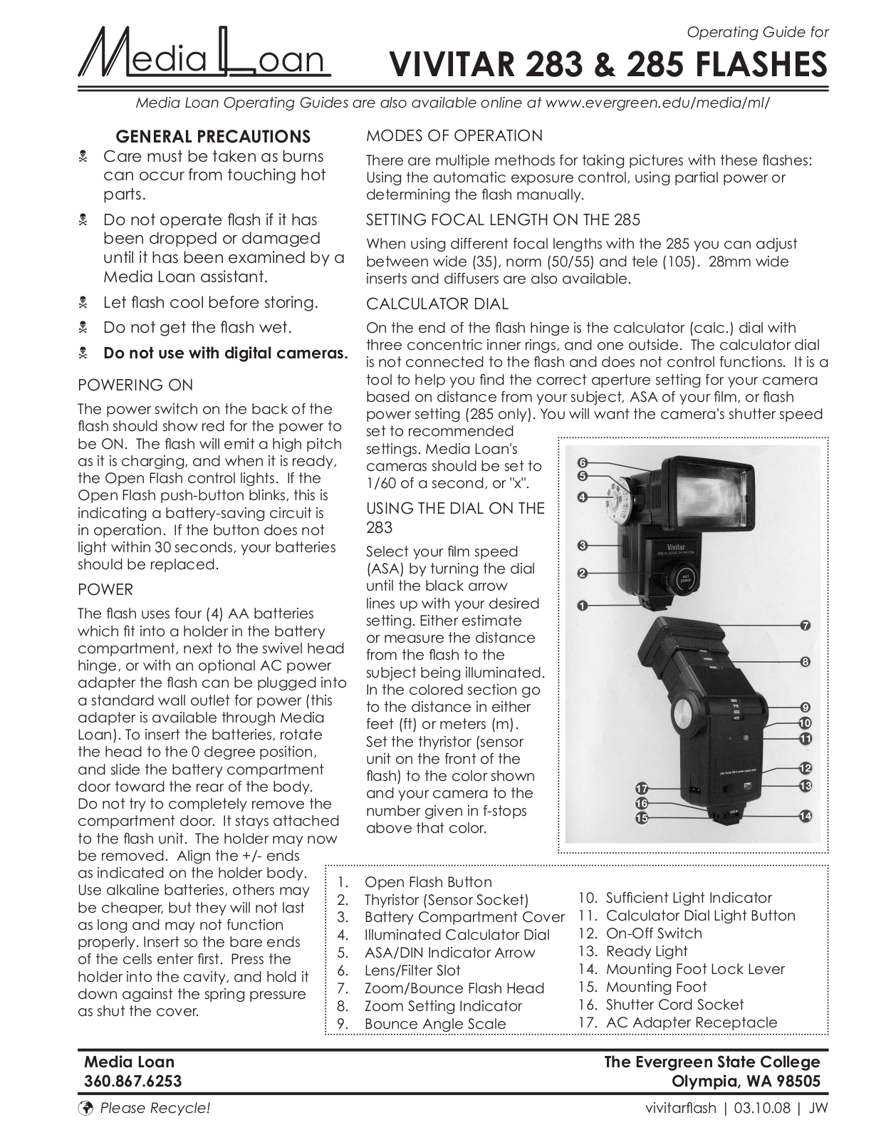 Vivitar 283, Vivitar 285, 285 Operating Manual