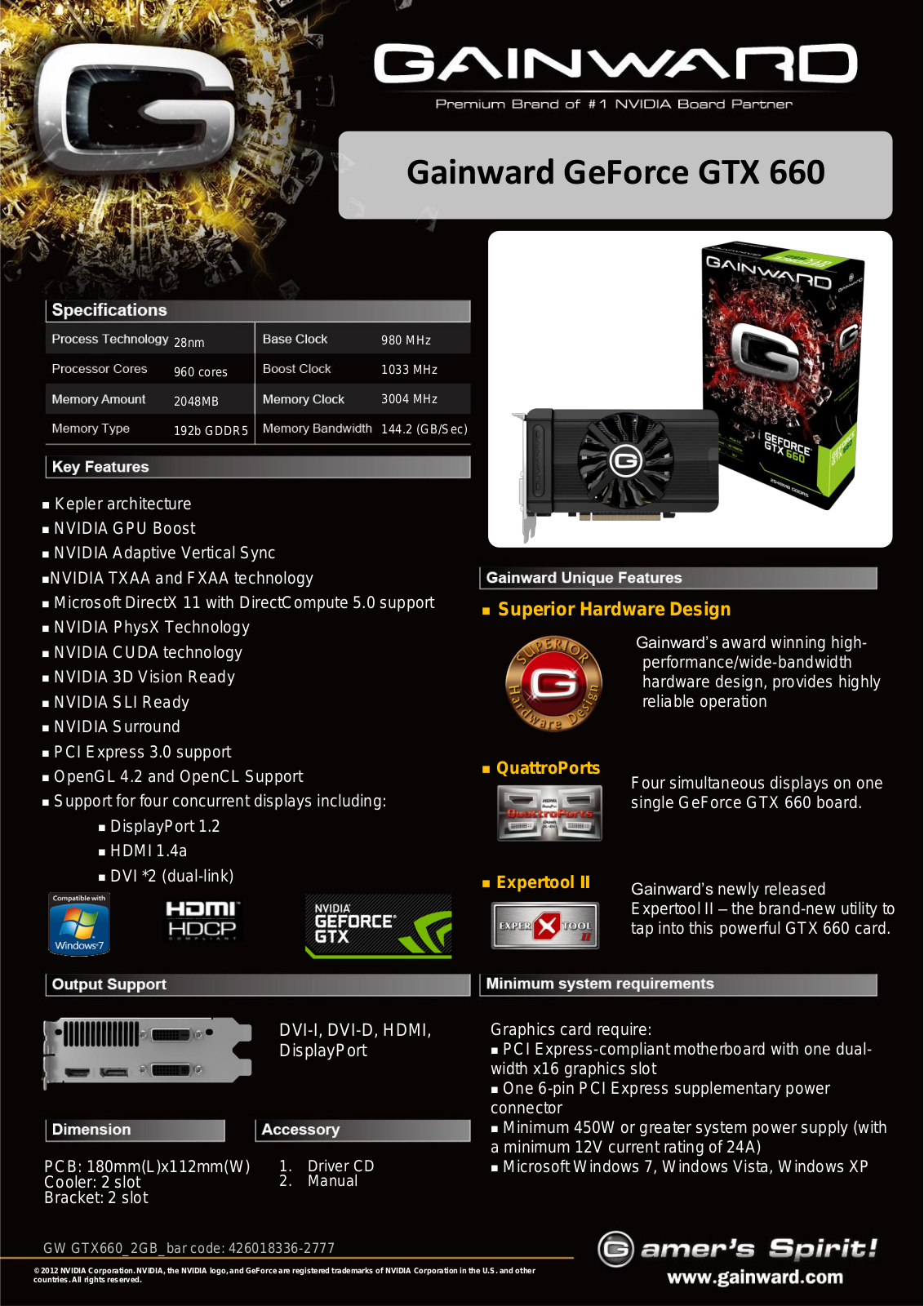 Gainward GeForce GTX 660 SPECIFICATIONS