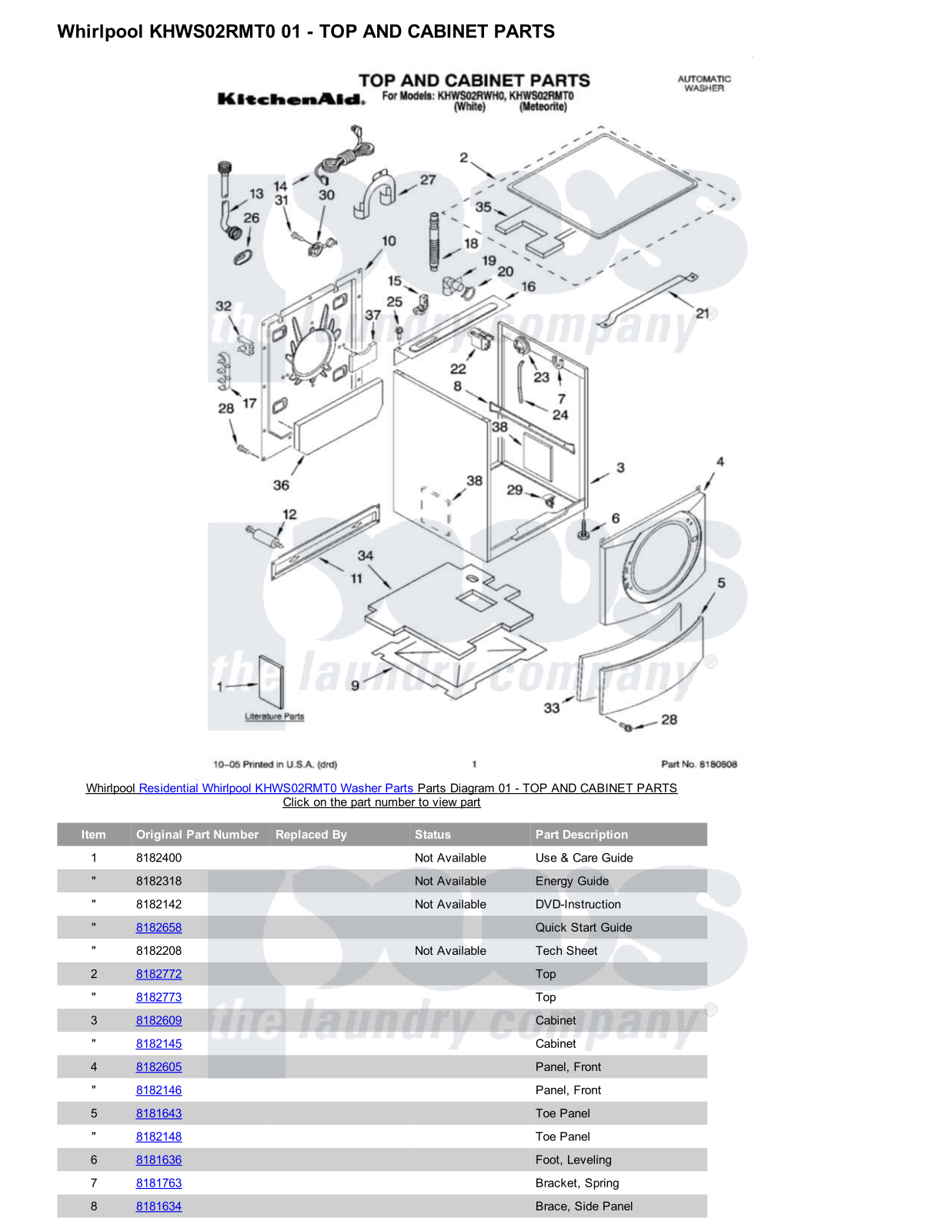 Whirlpool KHWS02RMT0 Parts Diagram