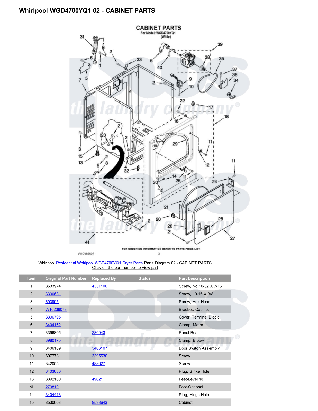 Whirlpool WGD4700YQ1 Parts Diagram