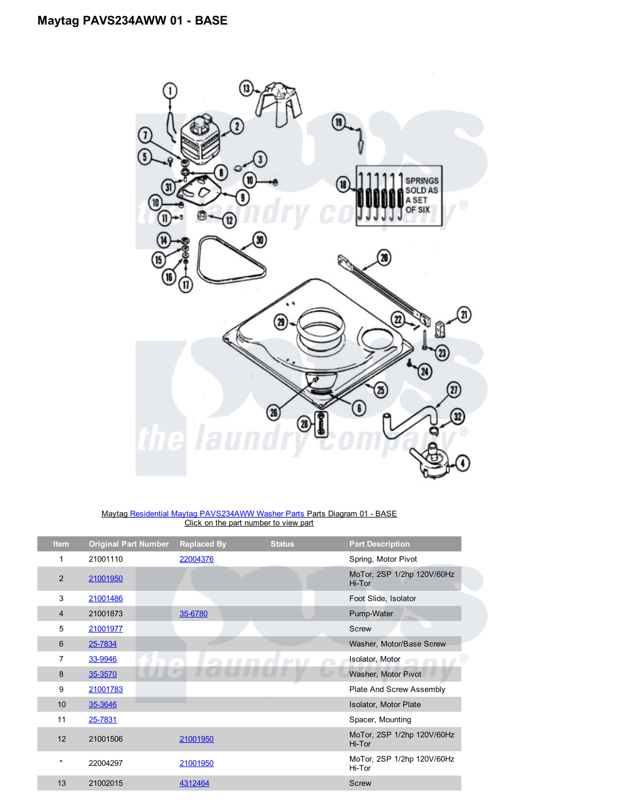 Maytag PAVS234AWW Parts Diagram