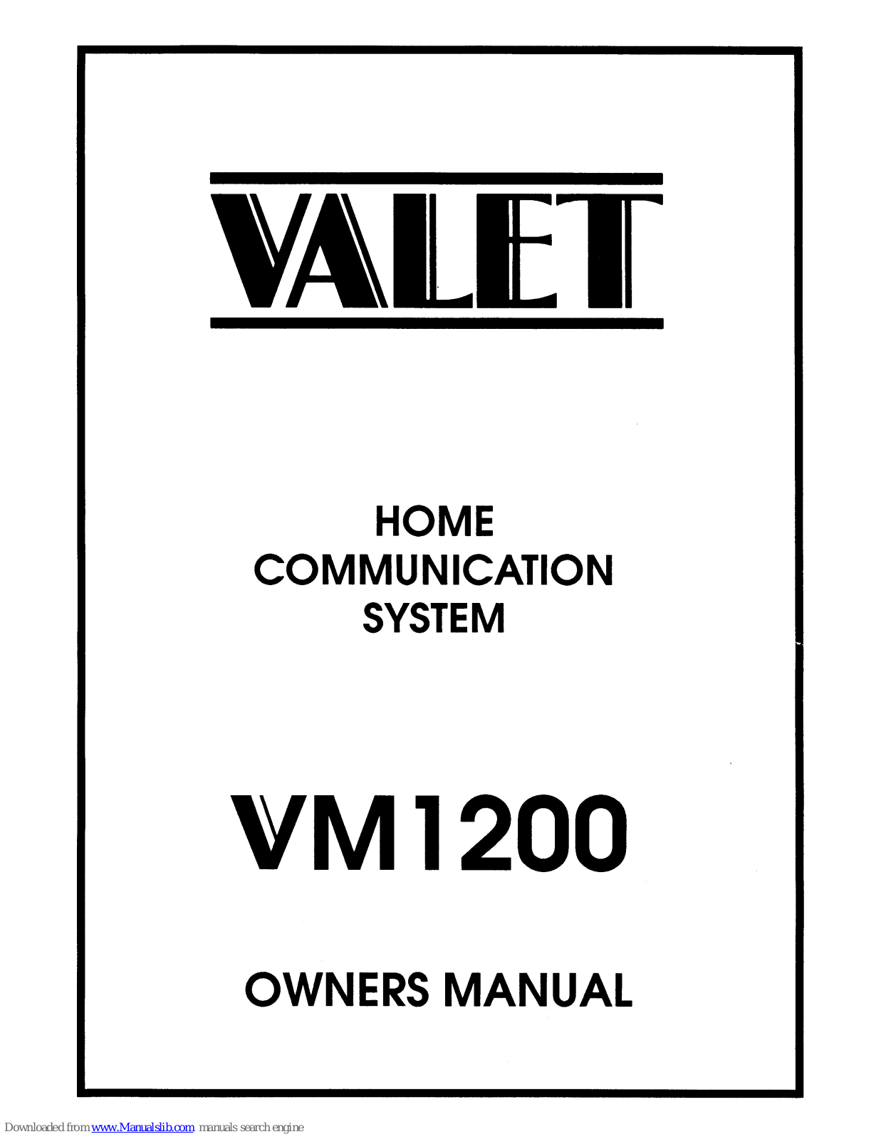 Valet VM1200, VM1200AT Owner's Manual