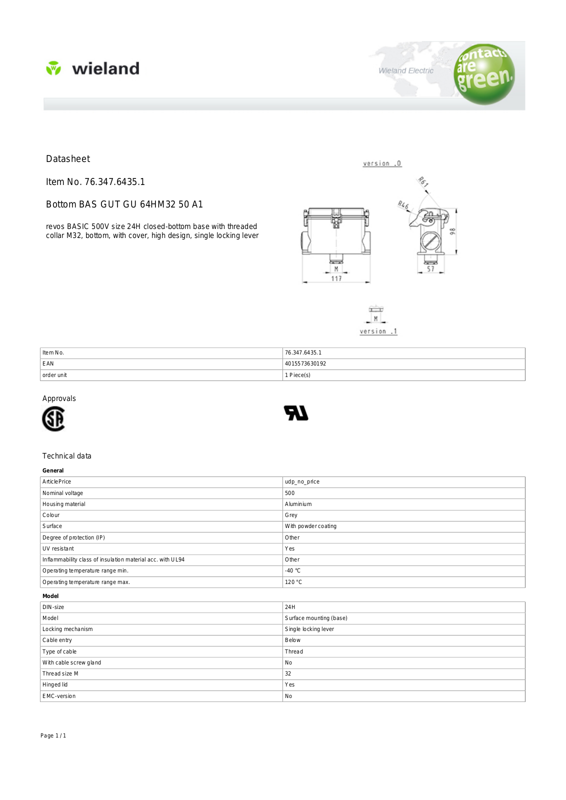 Wieland 76.347.6435.1 Data Sheet - ManualMachine.com