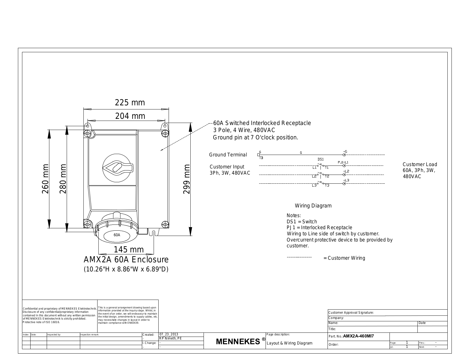 Mennekes Electrical Products AMX2A-460MI7 Dimensional Sheet