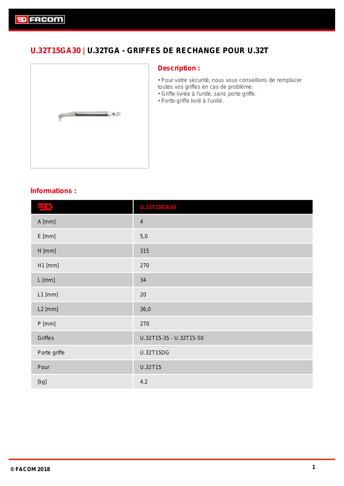 Facom U.32T15GA30 Specification - ManualMachine.com