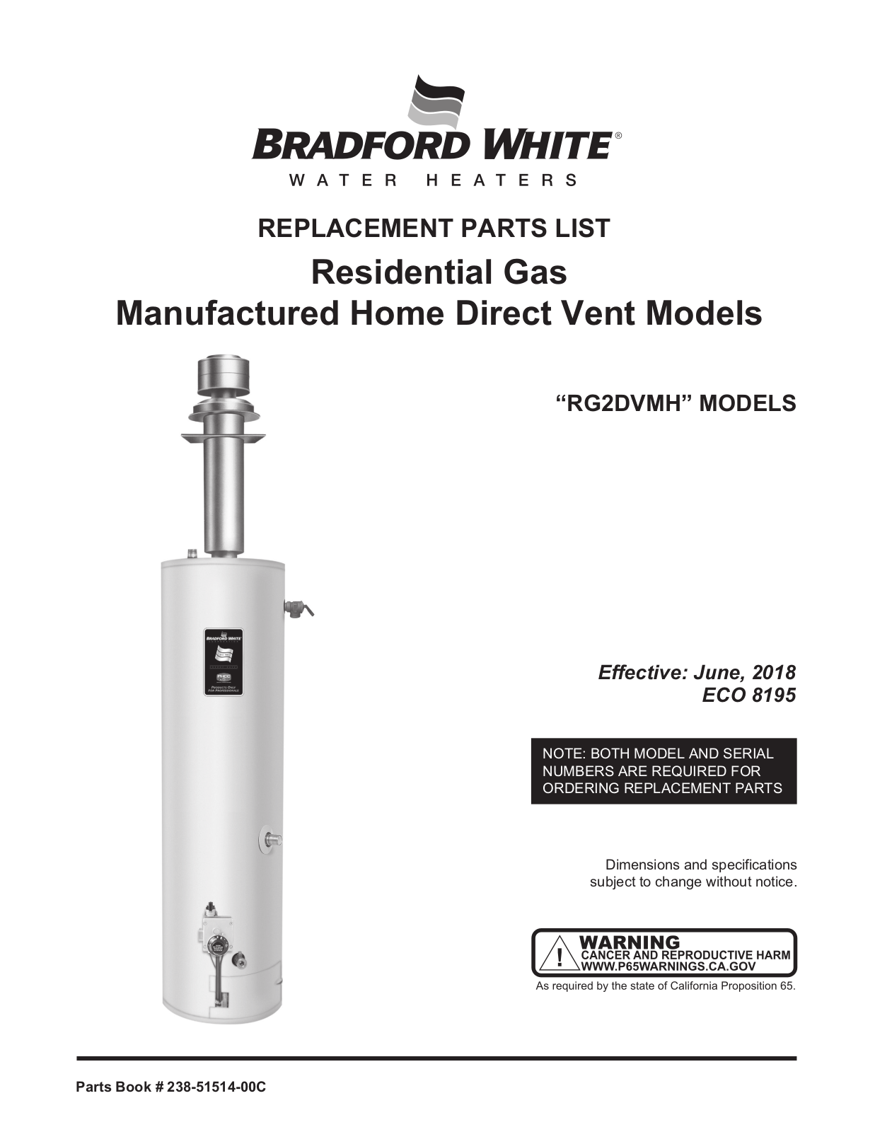 Bradford White RG2DVMH30T6X, RG2DVMH40T6X Service manual