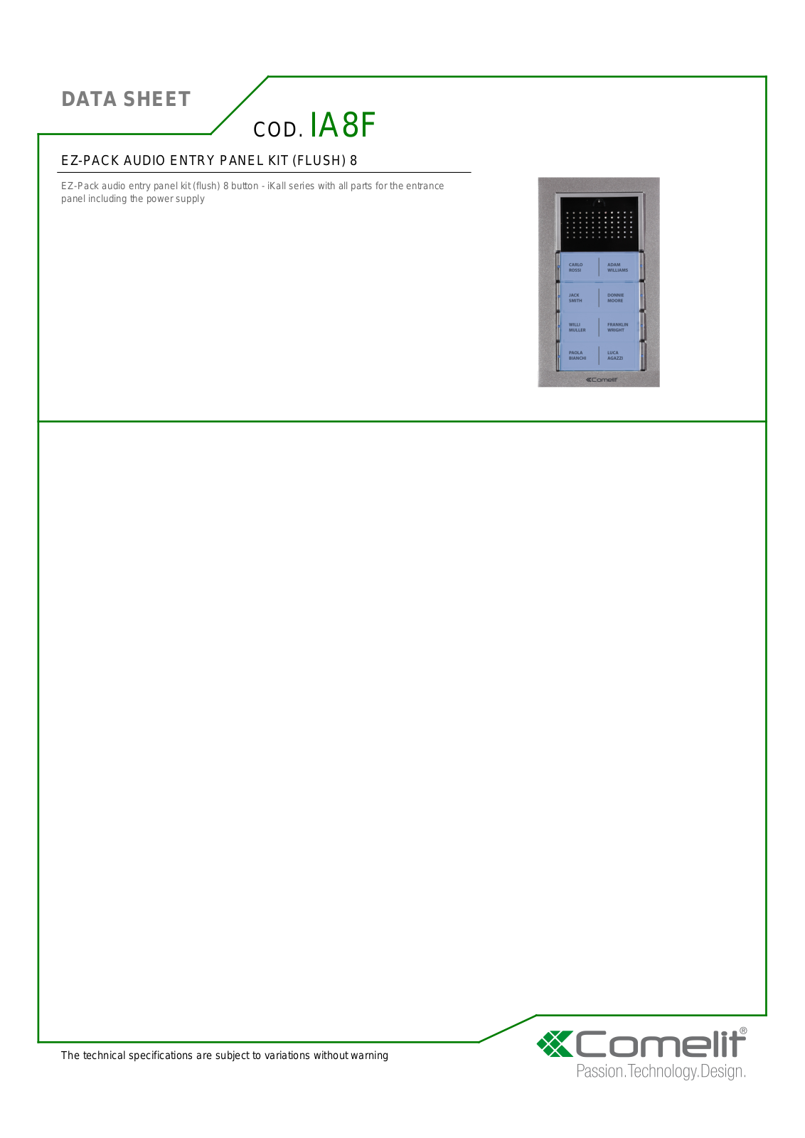 Comelit IA8F Specsheet