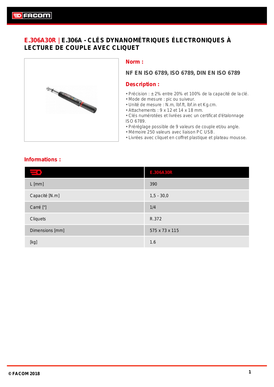 Facom E.306A30RPF Specification - ManualMachine.com